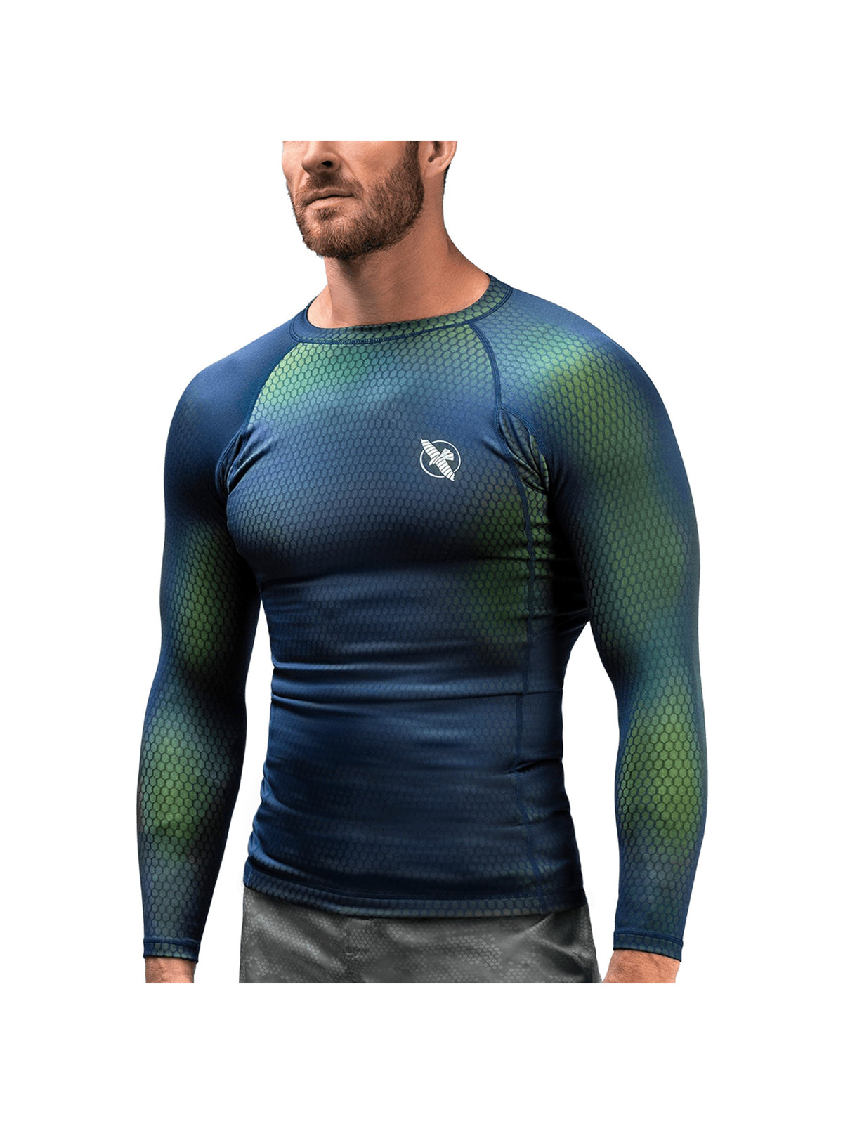 Hayabusa Fusion Long Sleeve Rash Guard, blue/green, main image