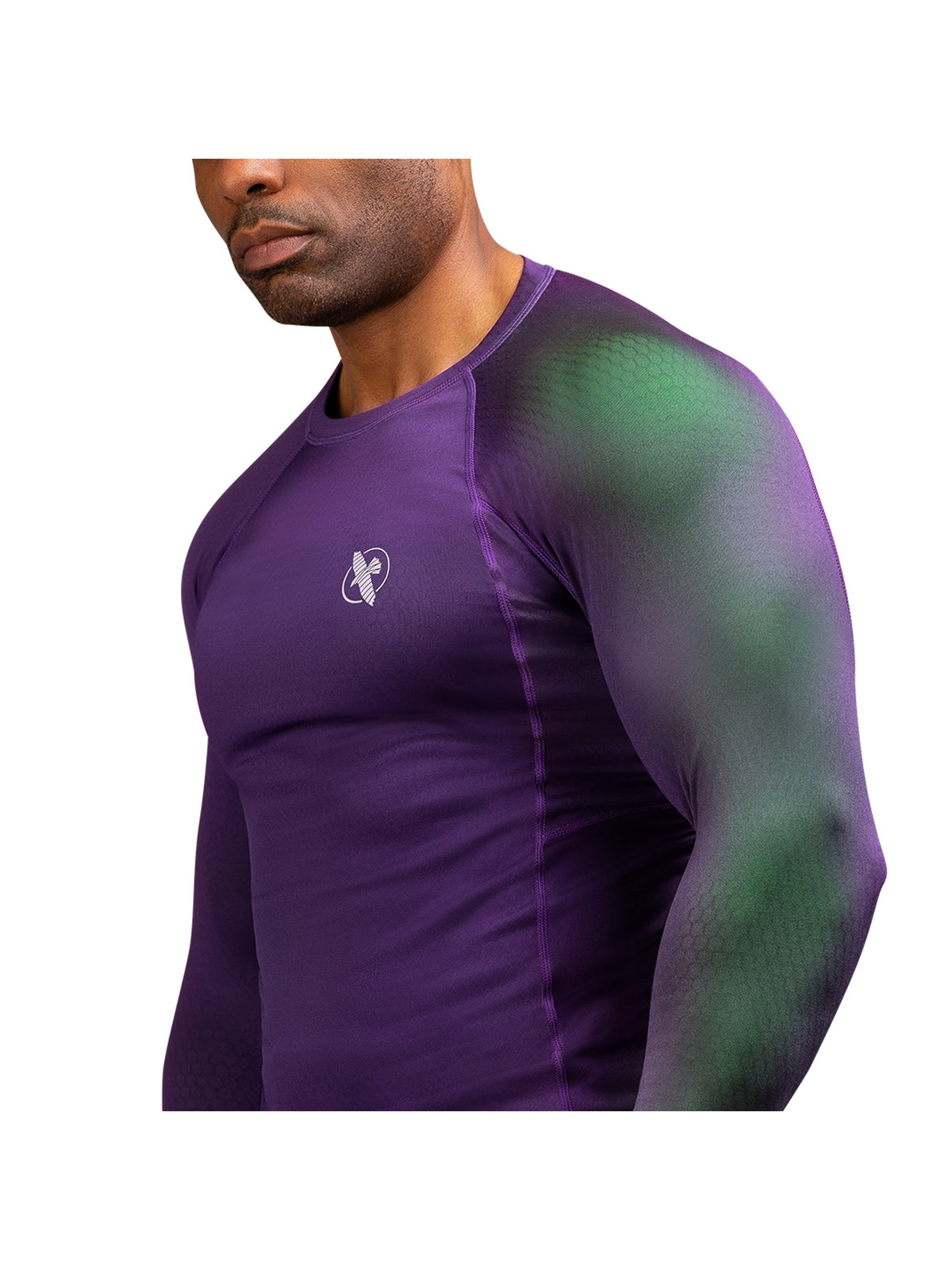 Hayabusa Fusion Long Sleeve Rash Guard, purple/green, image 3