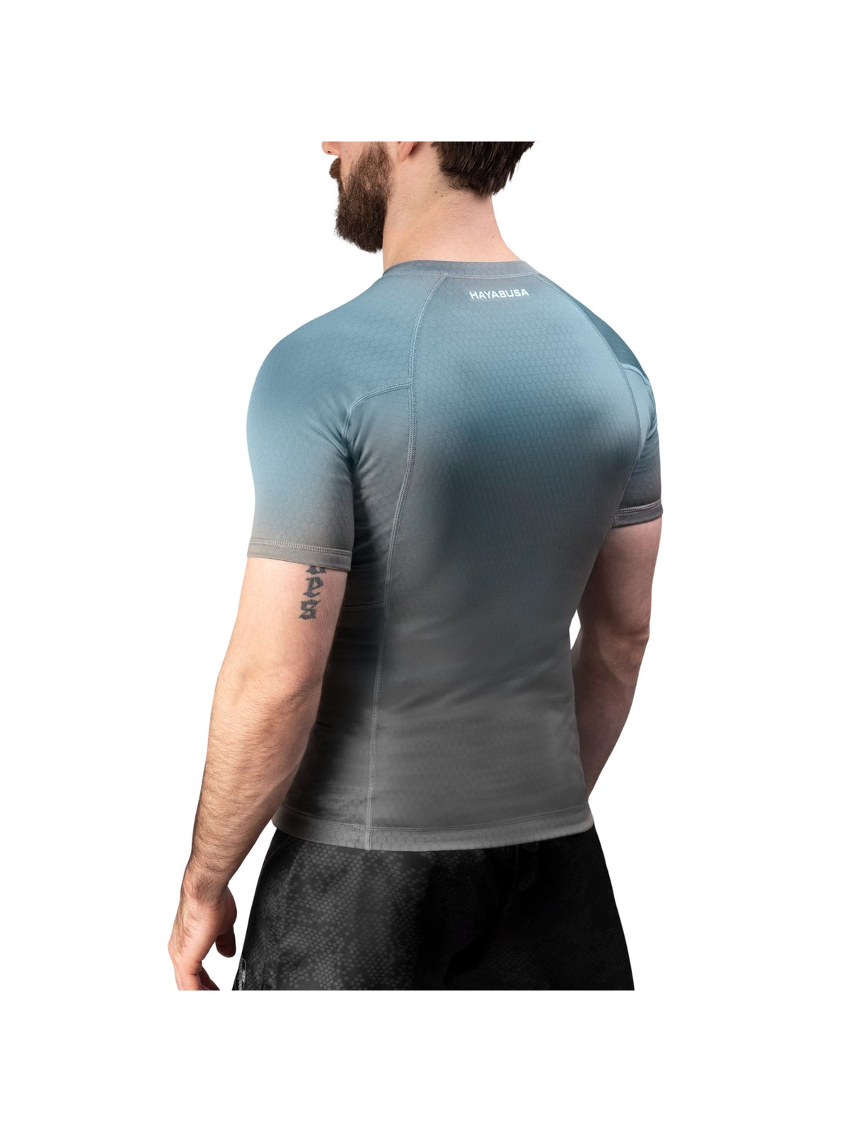 Hayabusa Fusion Short Sleeve Rash Guard, grey/aqua, image 2