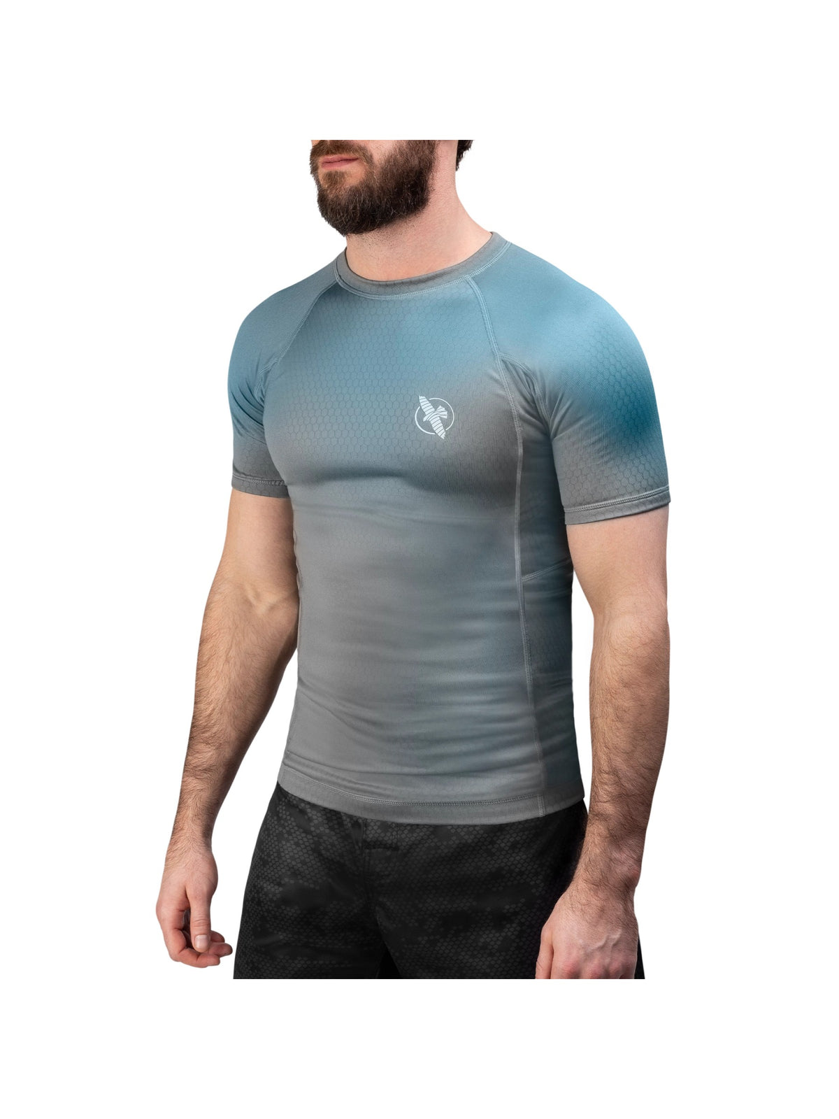 Hayabusa Fusion Short Sleeve Rash Guard, grey/aqua, main image