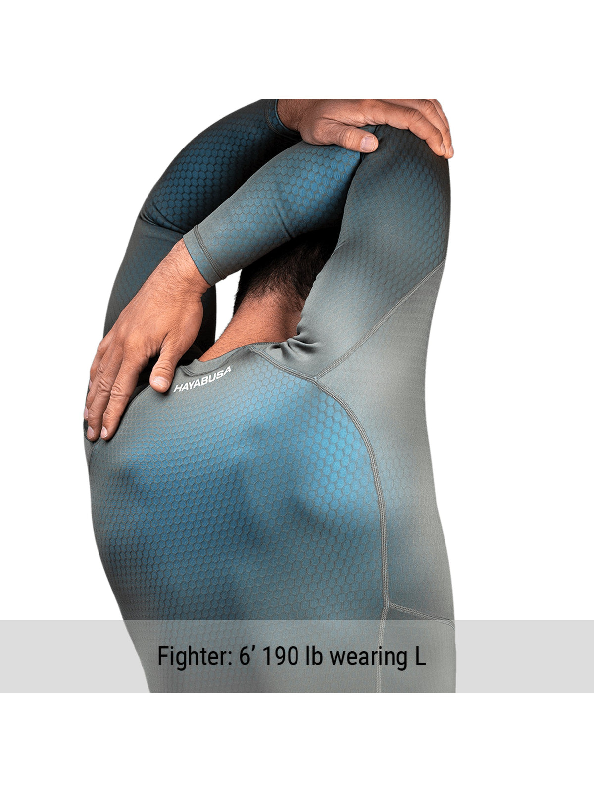 Hayabusa Fusion Long Sleeve Rash Guard, grey/aqua, size chart