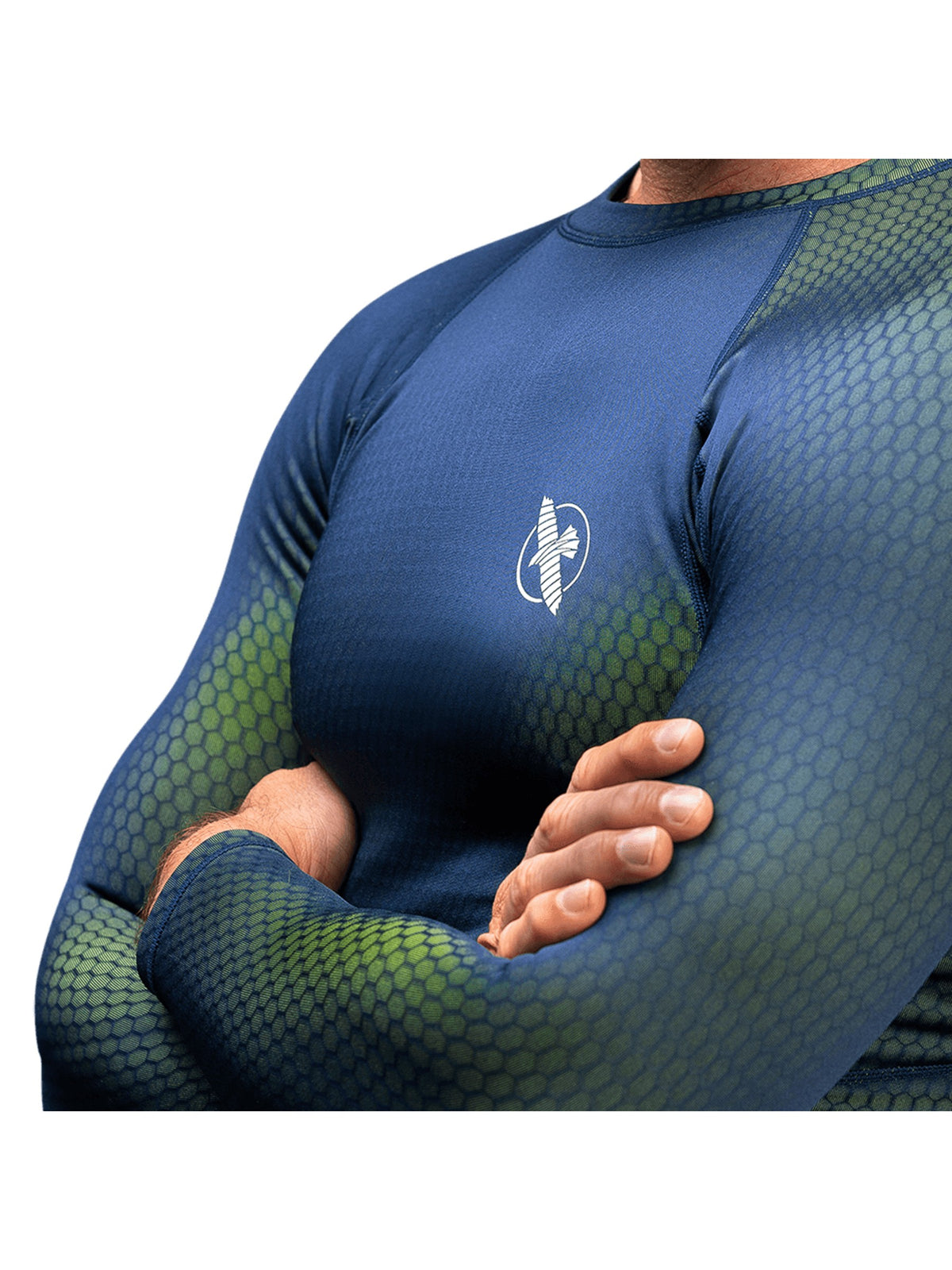 Hayabusa Fusion Long Sleeve Rash Guard, blue/green, image 3