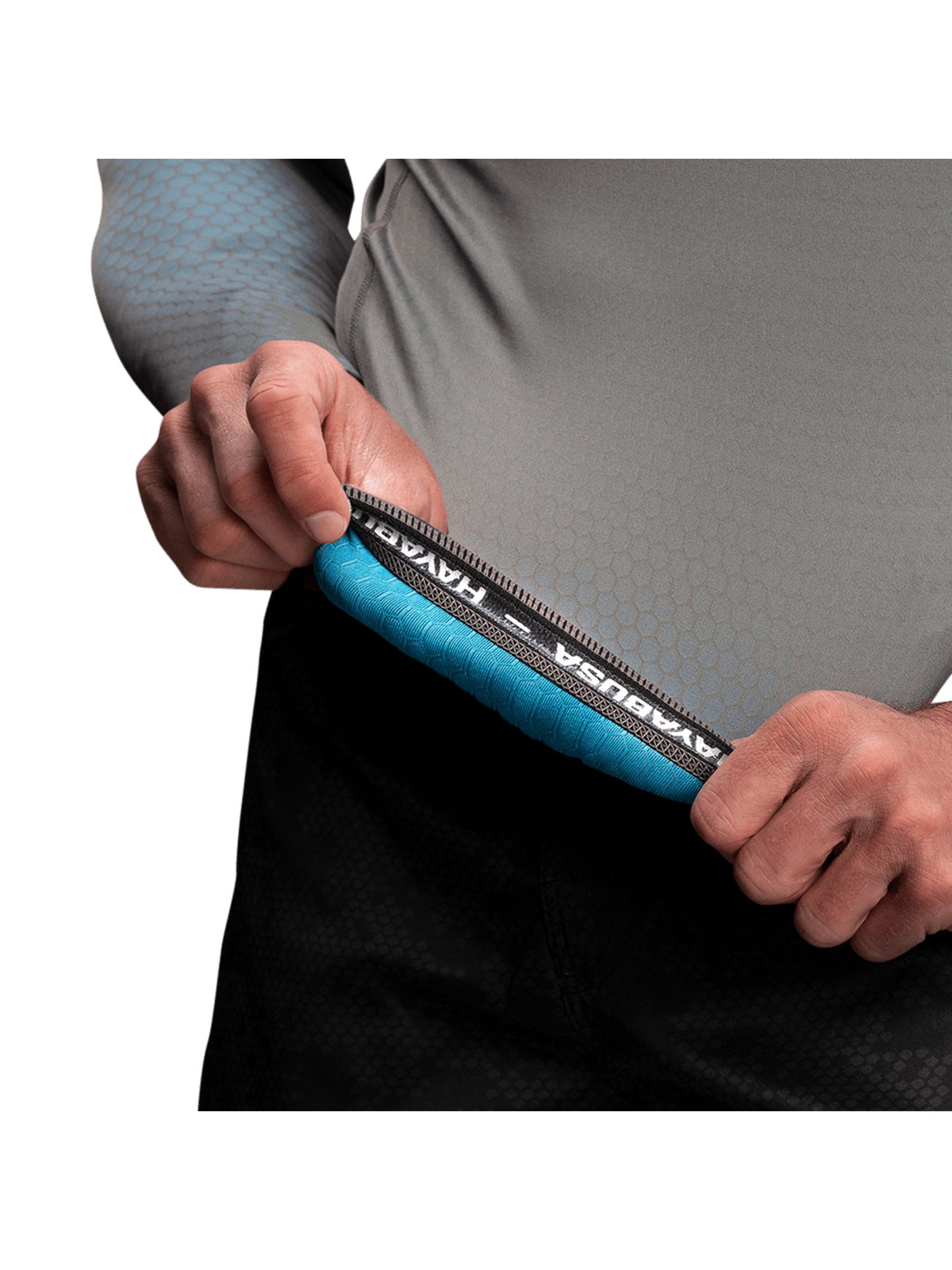 Hayabusa Fusion Long Sleeve Rash Guard, grey/aqua, image 5