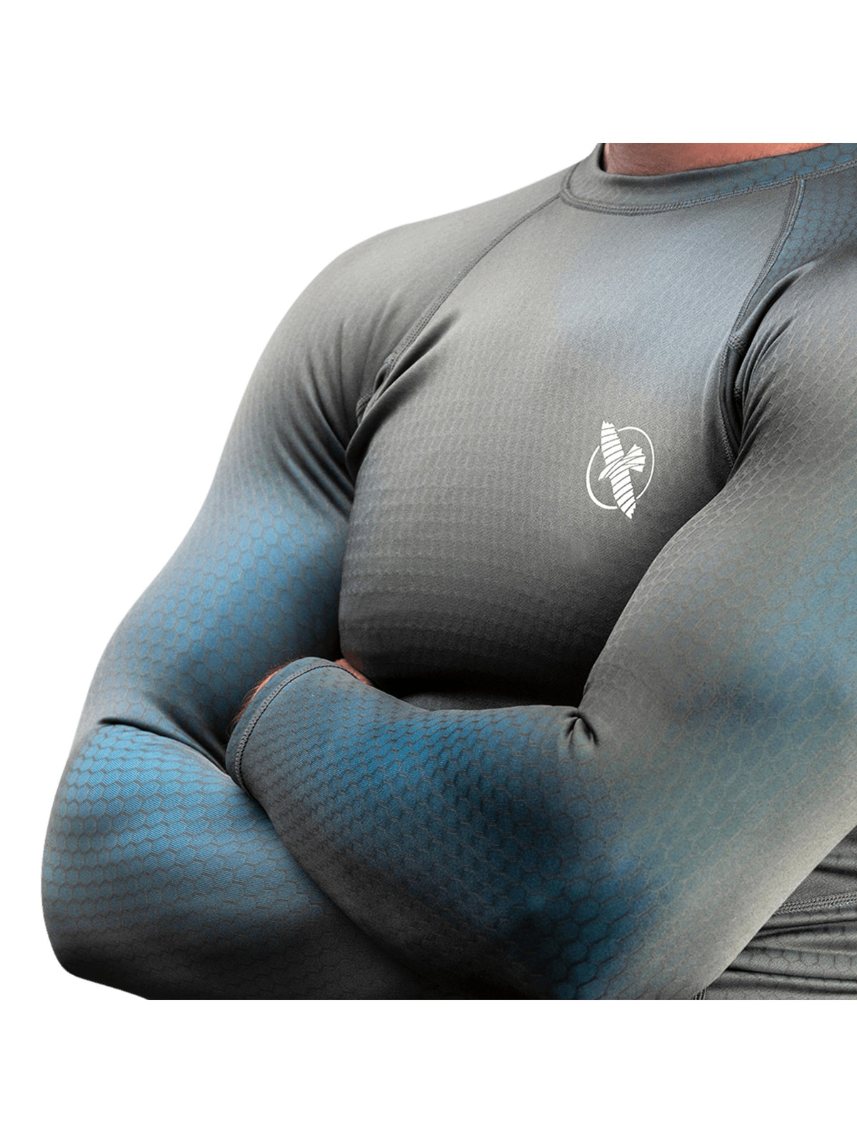 Hayabusa Fusion Long Sleeve Rash Guard, grey/aqua, image 3