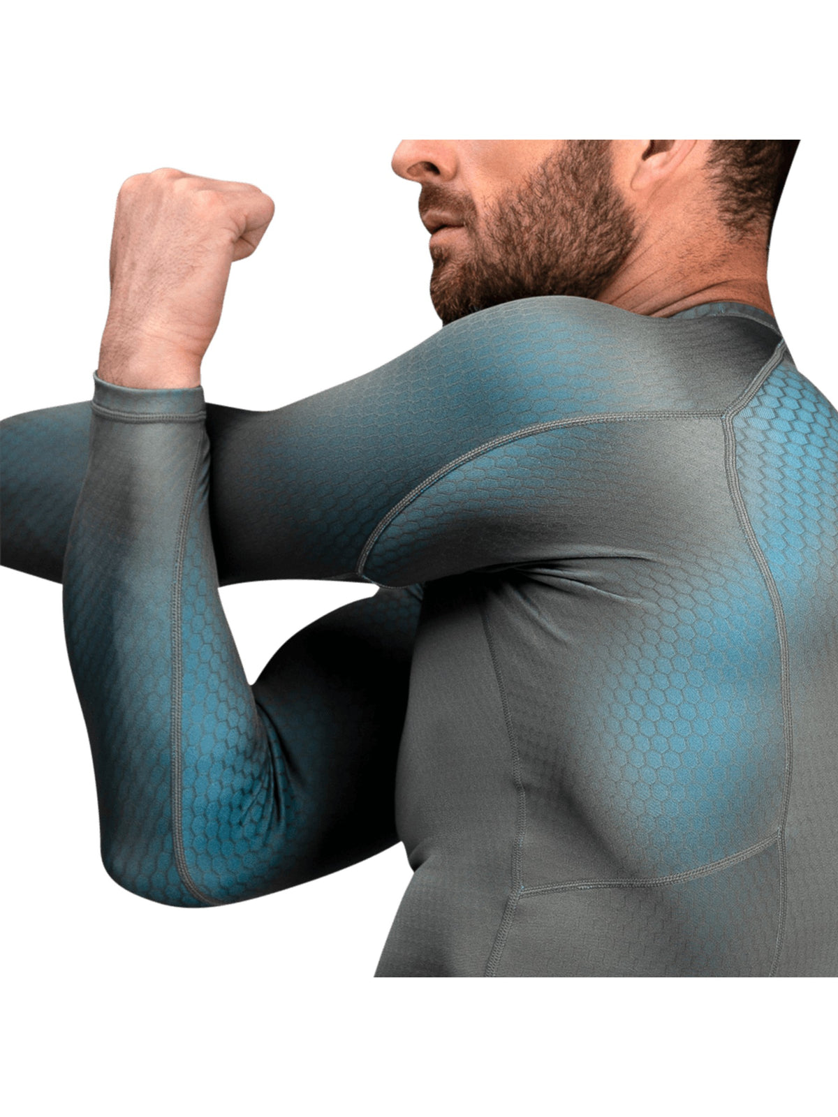 Hayabusa Fusion Long Sleeve Rash Guard, grey/aqua, image 4