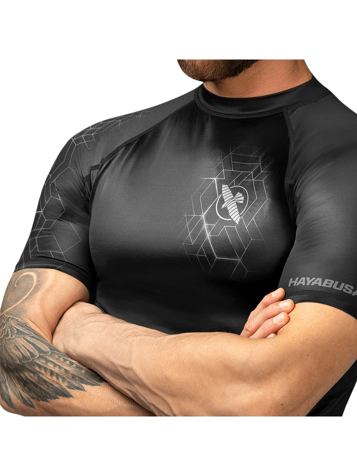 Hayabusa Geo Short Sleeve Rash Guard – Blue Chest Detail