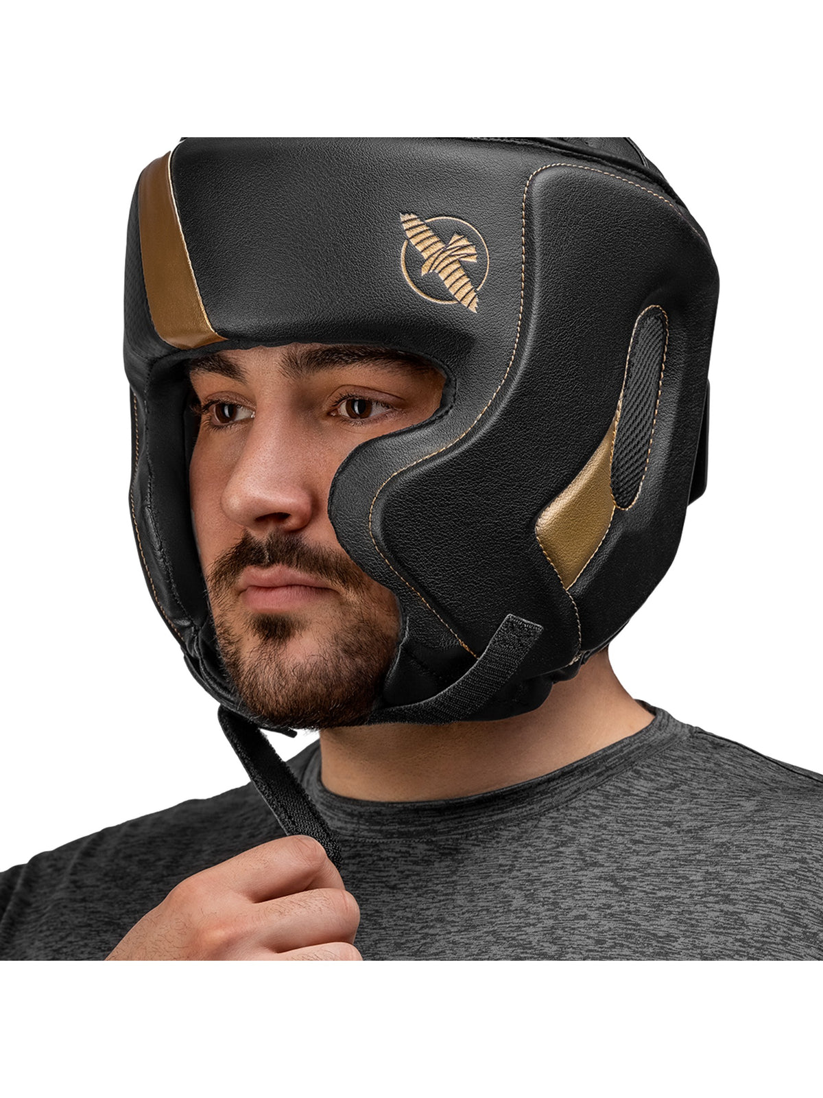 Hayabusa T3 Boxing Headgear – Black/Gold Strap View