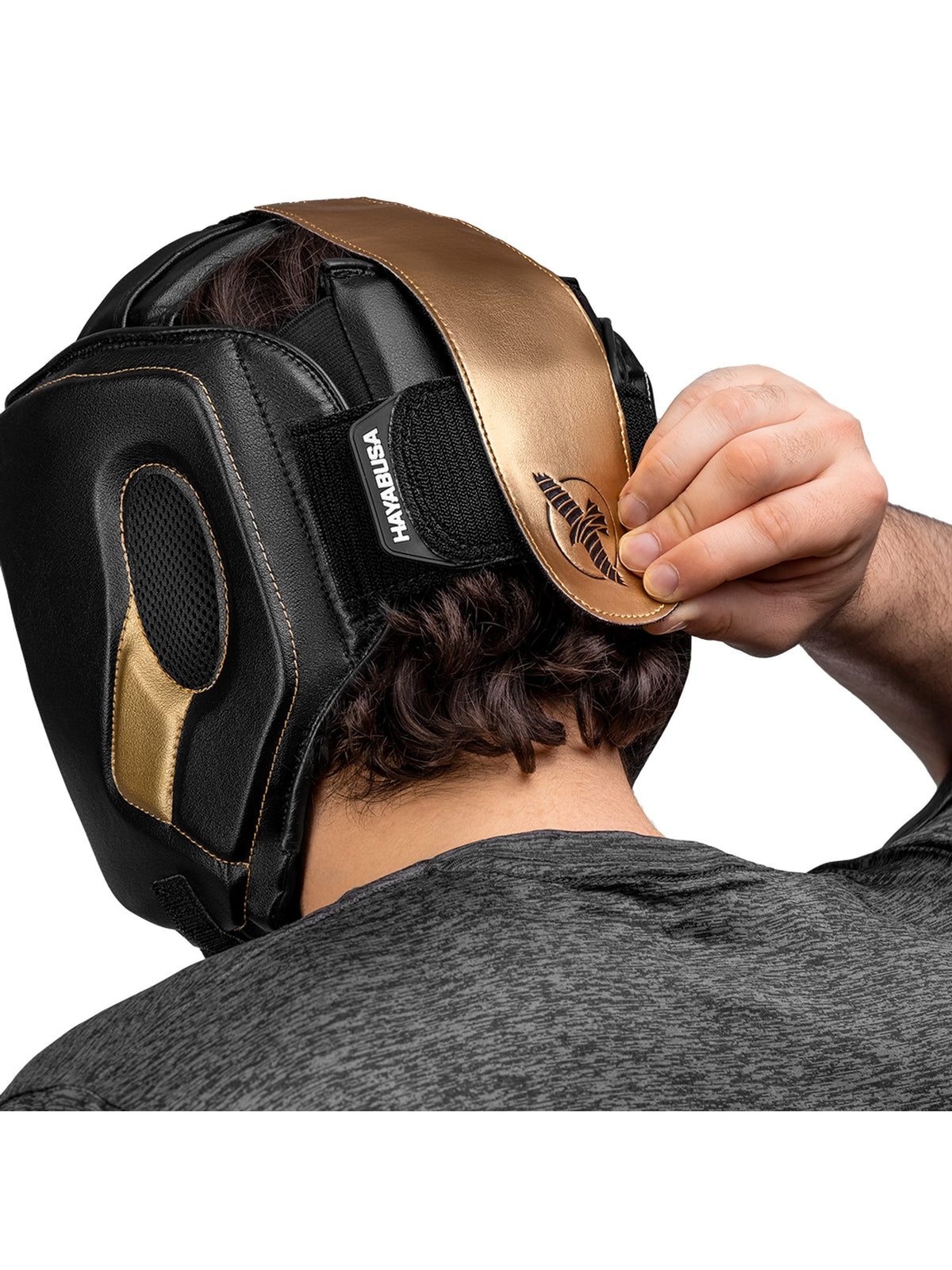 Hayabusa T3 Boxing Headgear – Black/Gold Back View