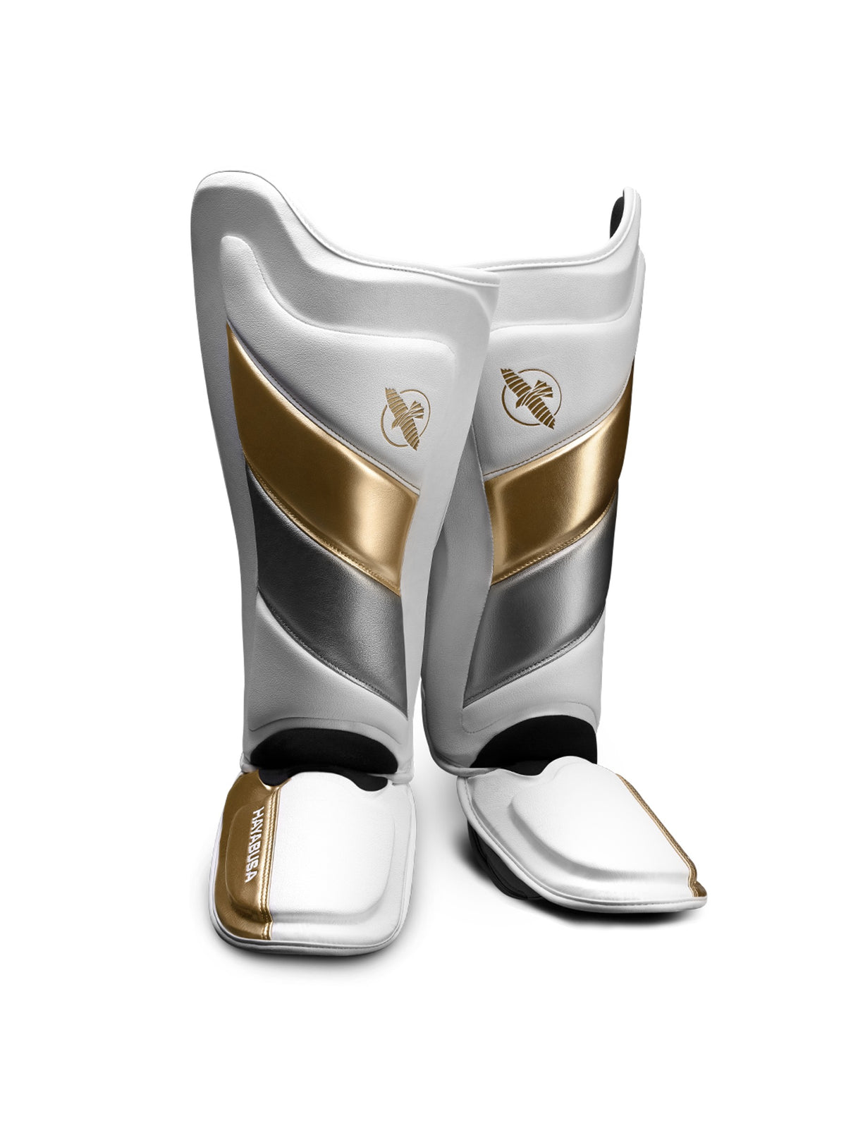 Hayabusa T3 Striking Shin Guards, white/gold, main image