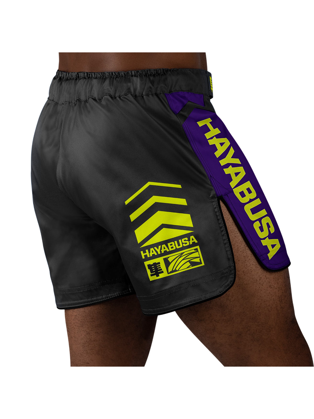 Hayabusa Icon Mid-Thigh MMA Shorts, black/neon, image 4
