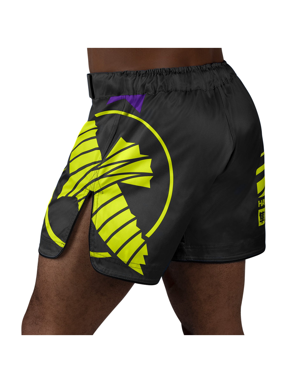 Hayabusa Icon Mid-Thigh MMA Shorts, black/neon, image 3