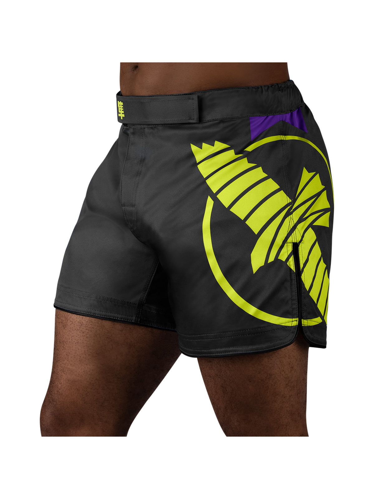 Hayabusa Icon Mid-Thigh MMA Shorts, black/neon, main image