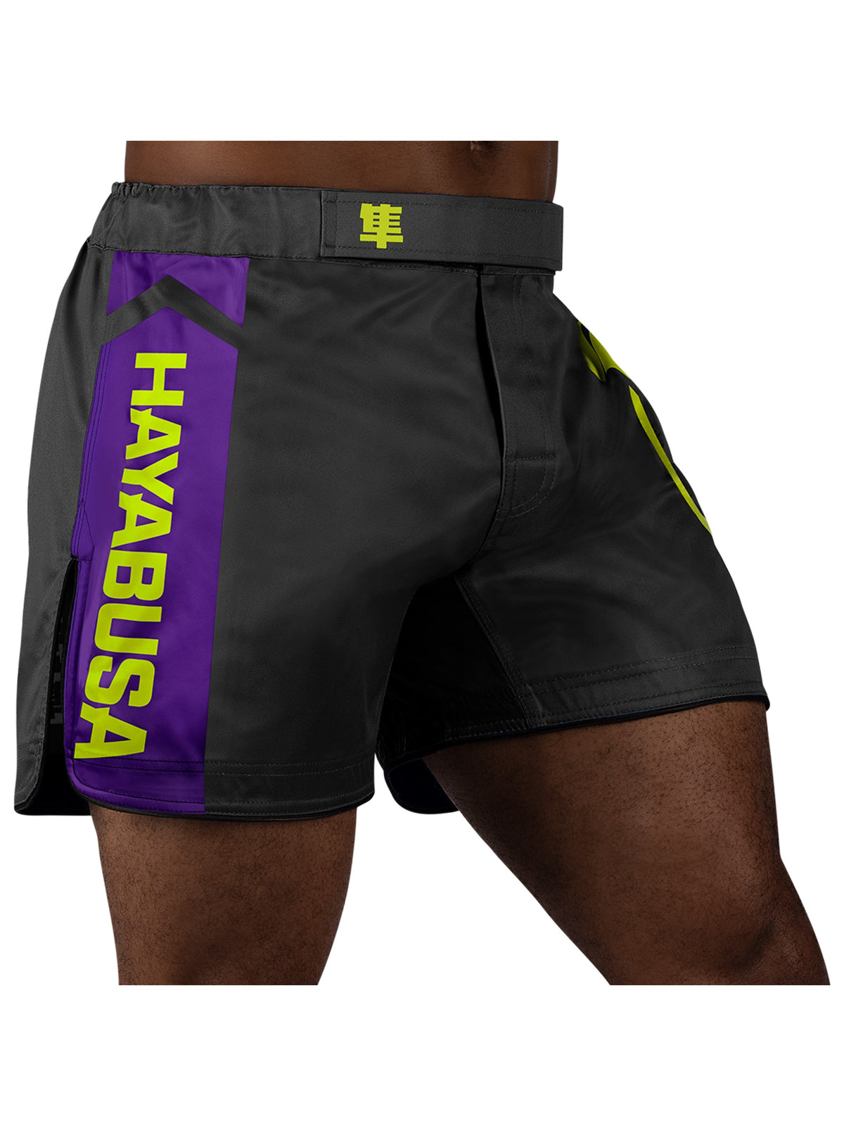 Hayabusa Icon Mid-Thigh MMA Shorts, black/neon, image 2