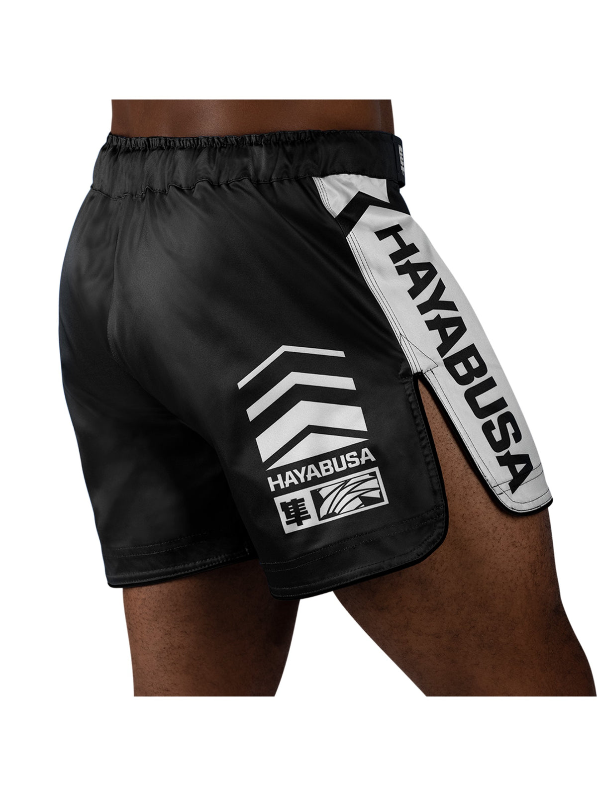 Hayabusa Icon Mid-Thigh MMA Shorts, black/white, image 4