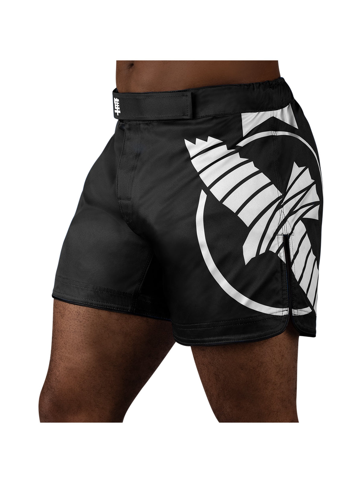 Hayabusa Icon Mid-Thigh MMA Shorts, black/white, main image