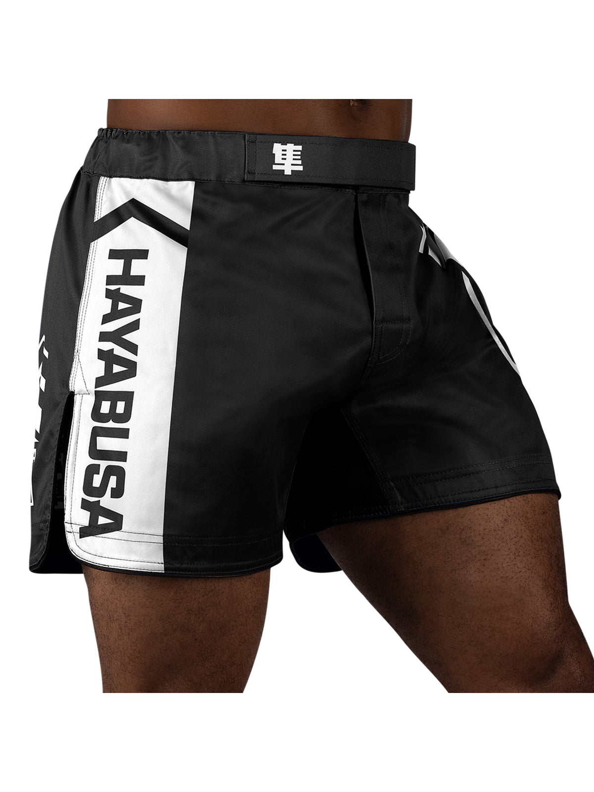 Hayabusa Icon Mid-Thigh MMA Shorts, black/white, image 2