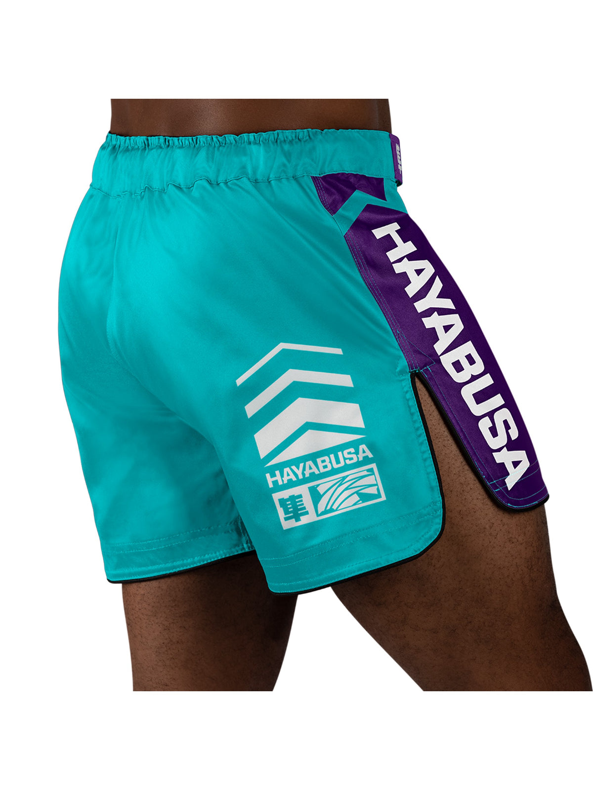 Hayabusa Icon Mid-Thigh MMA Shorts, teal/white, image 4