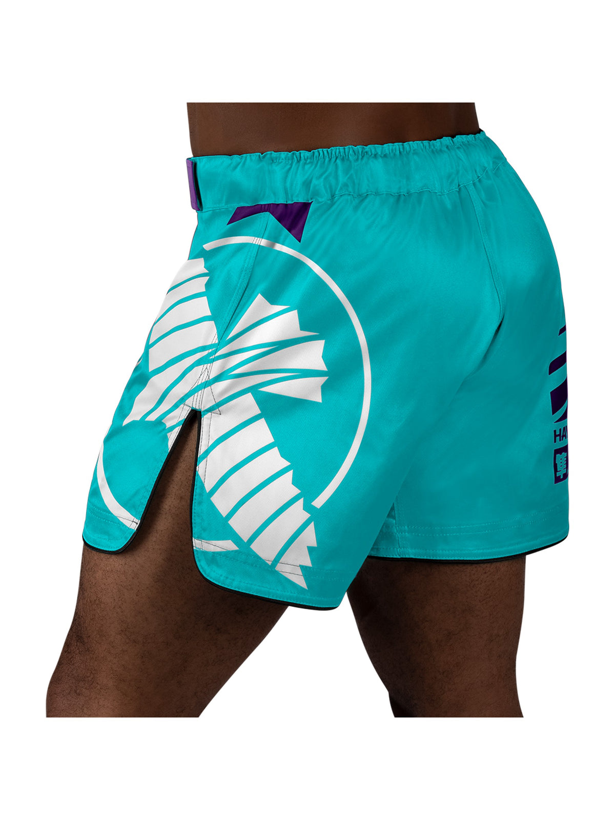Hayabusa Icon Mid-Thigh MMA Shorts, teal/white, image 3