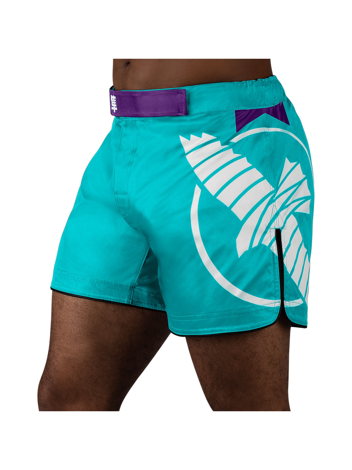 Hayabusa Icon Mid-Thigh MMA Shorts, teal/white, main image