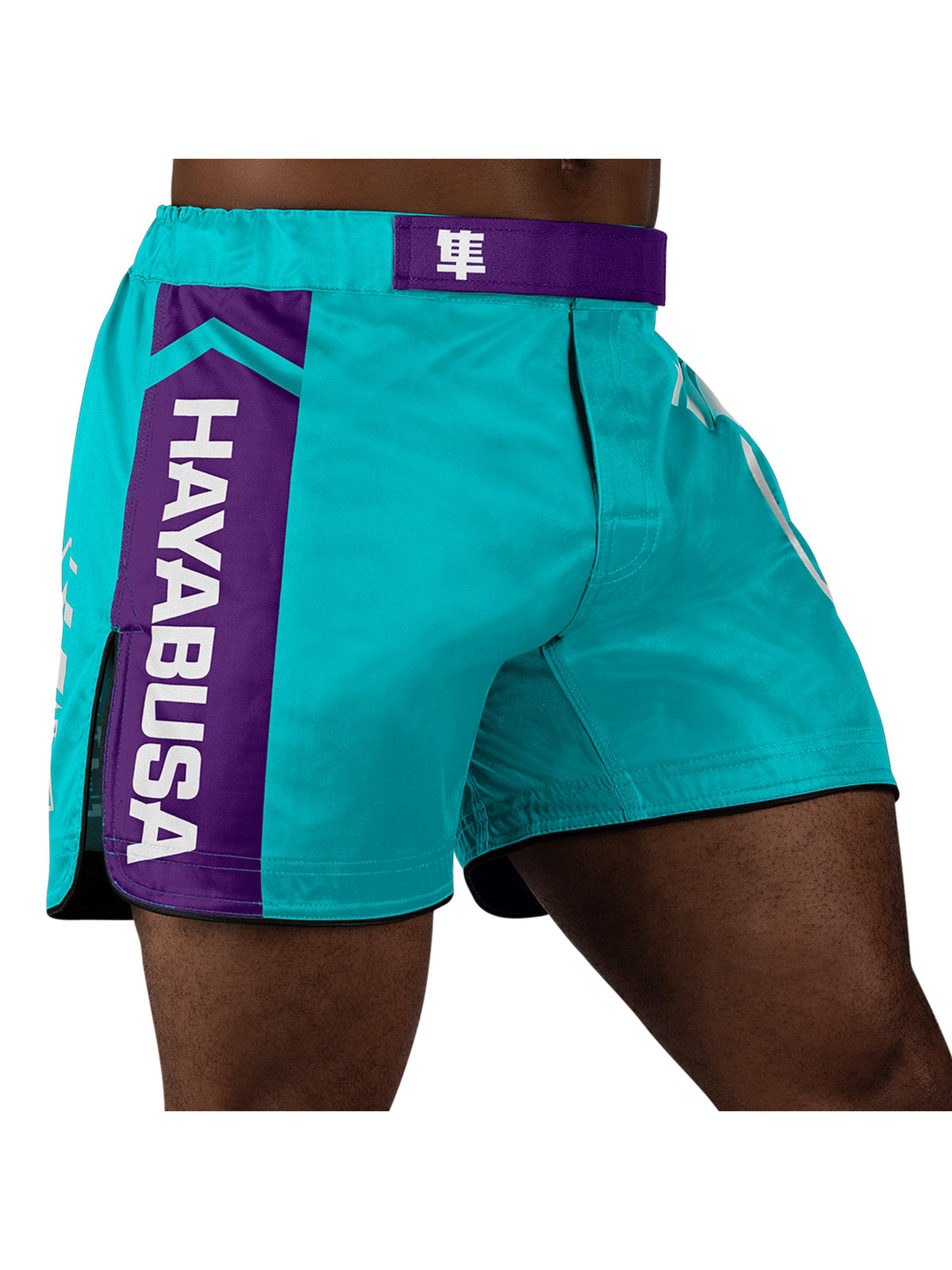 Hayabusa Icon Mid-Thigh MMA Shorts, teal/white, image 2
