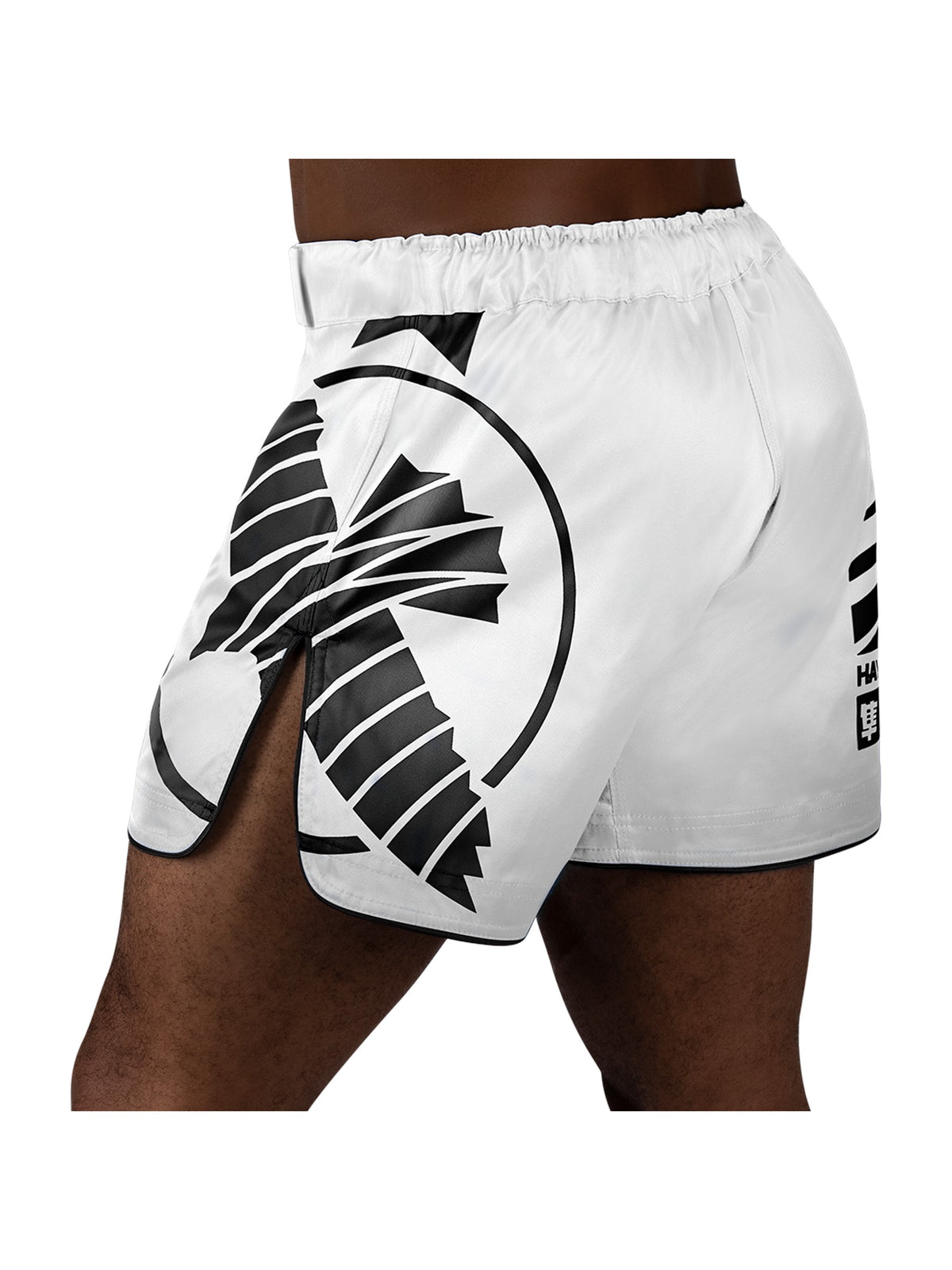 Hayabusa Icon Mid-Thigh MMA Shorts, white/black, image 3