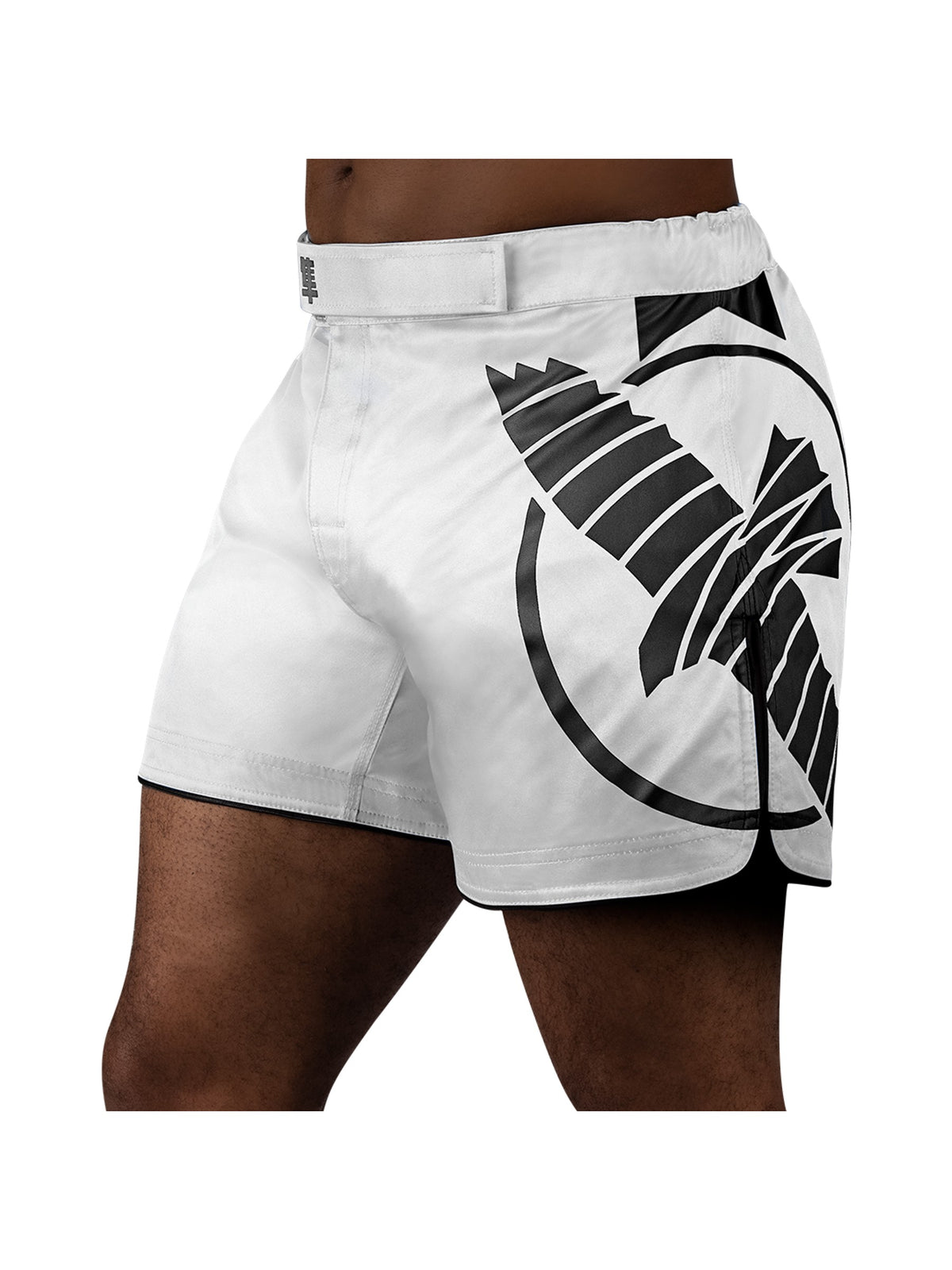 Hayabusa Icon Mid-Thigh MMA Shorts, white/black, main image