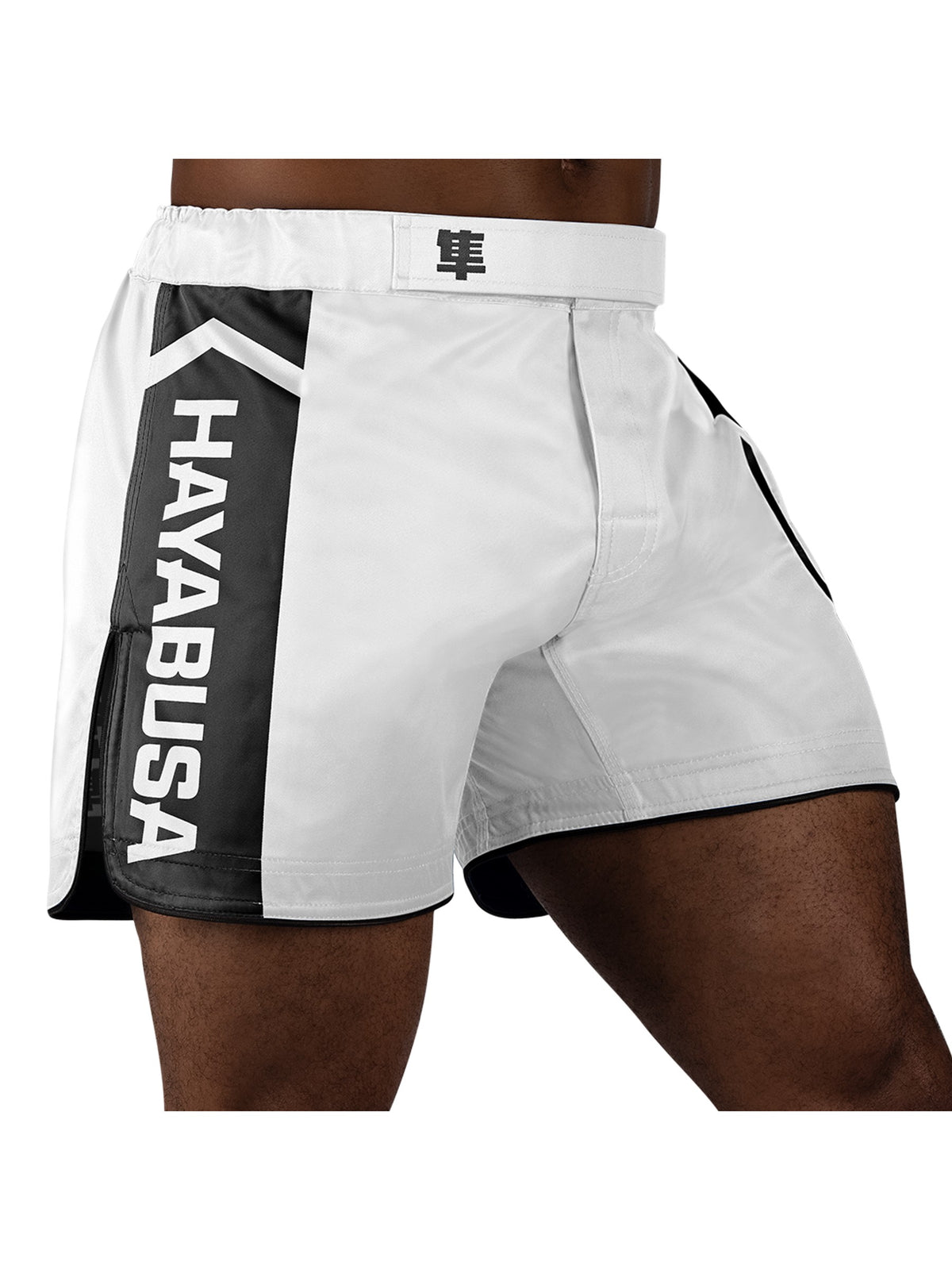 Hayabusa Icon Mid-Thigh MMA Shorts, white/black, image 2