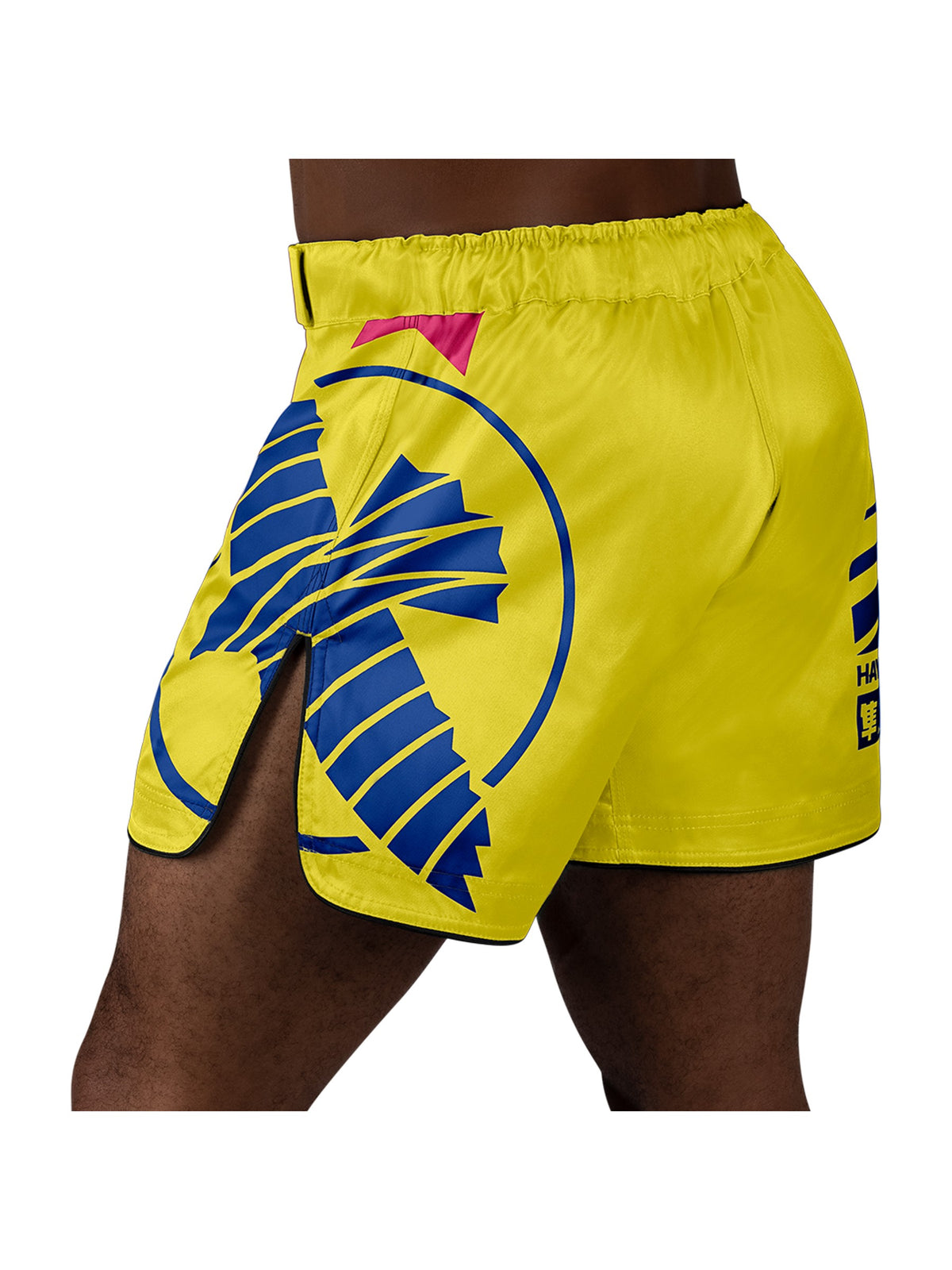 Hayabusa Icon Mid-Thigh MMA Shorts, yellow/blue, image 3