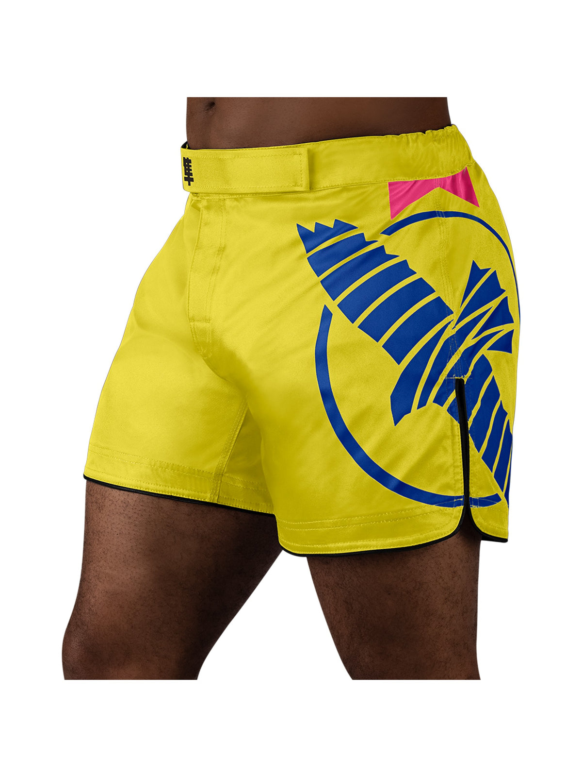 Hayabusa Icon Mid-Thigh MMA Shorts, yellow/blue, main image