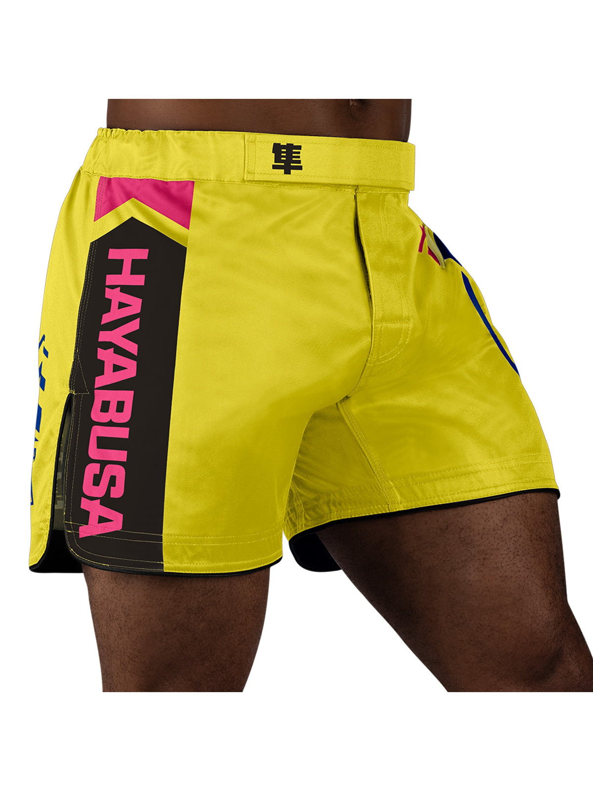 Hayabusa Icon Mid-Thigh MMA Shorts, yellow/blue, image 2