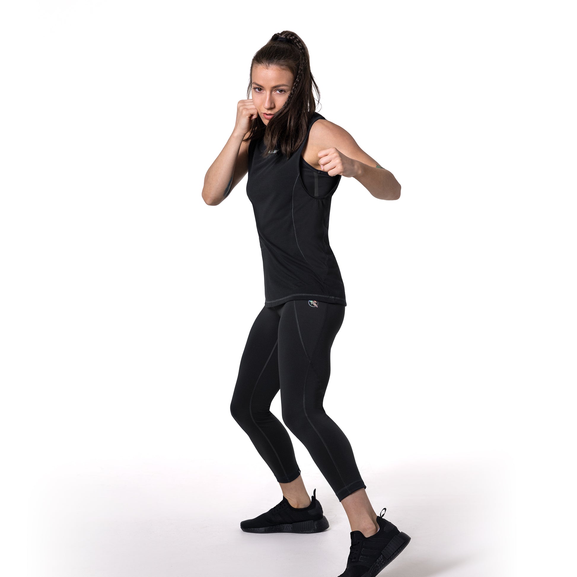 Hayabusa Women's High Rise 3/4 Leggings – Black Action
