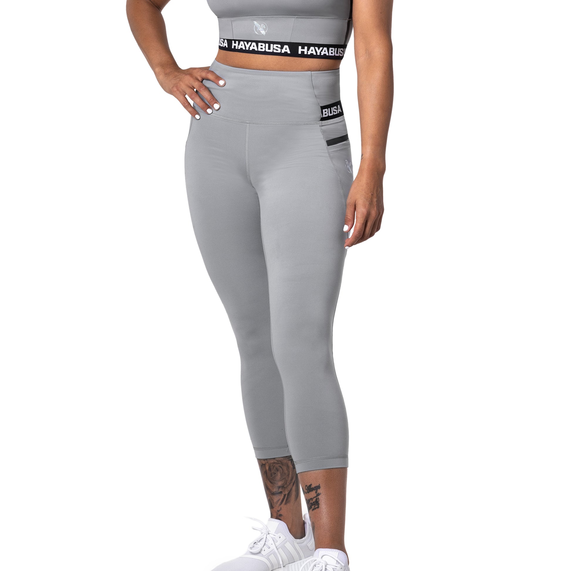 Hayabusa Women's High Rise 3/4 Leggings – Gray 3/4 View