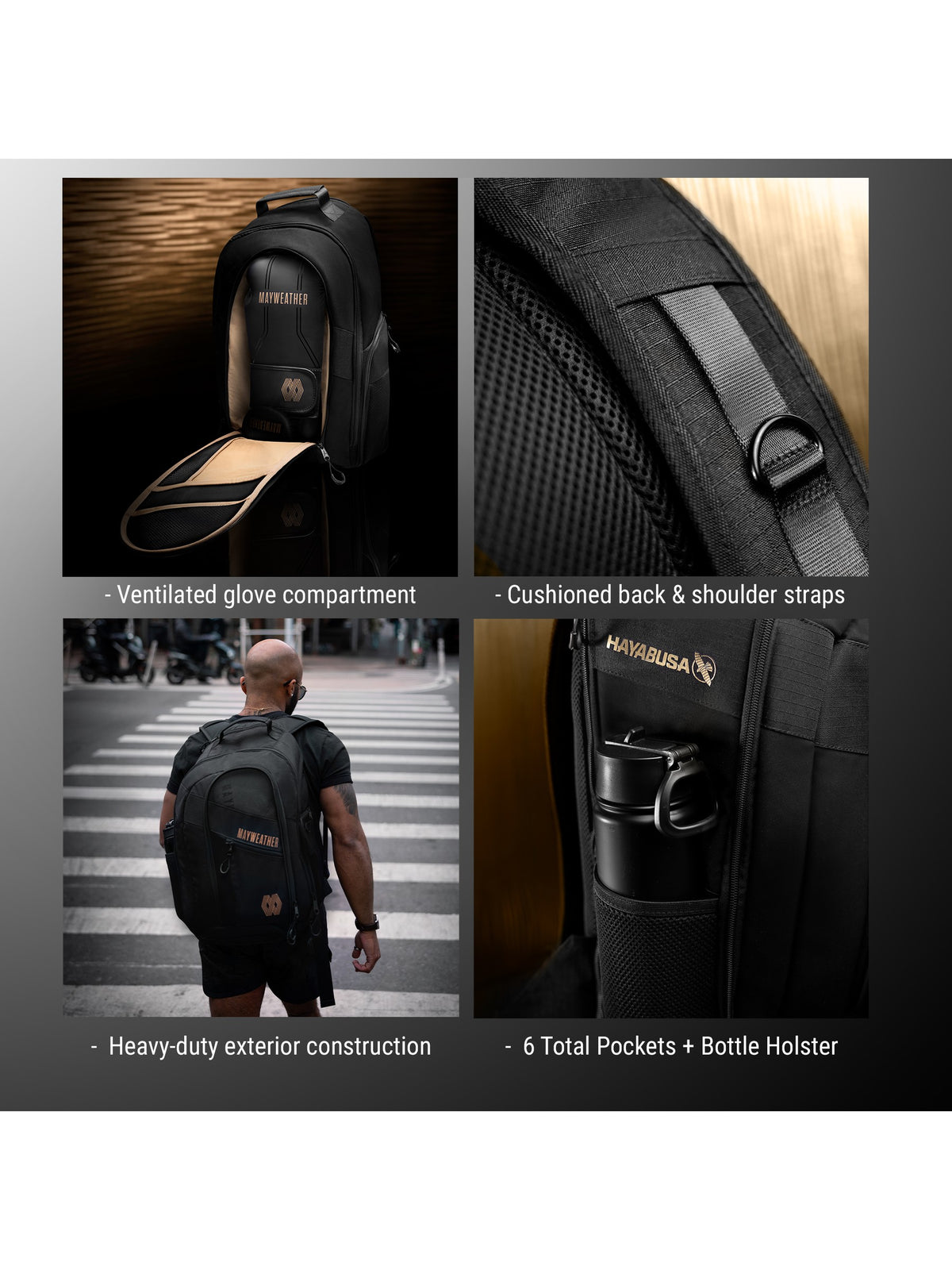 Mayweather Boxing Backpack, black/gold, image 6