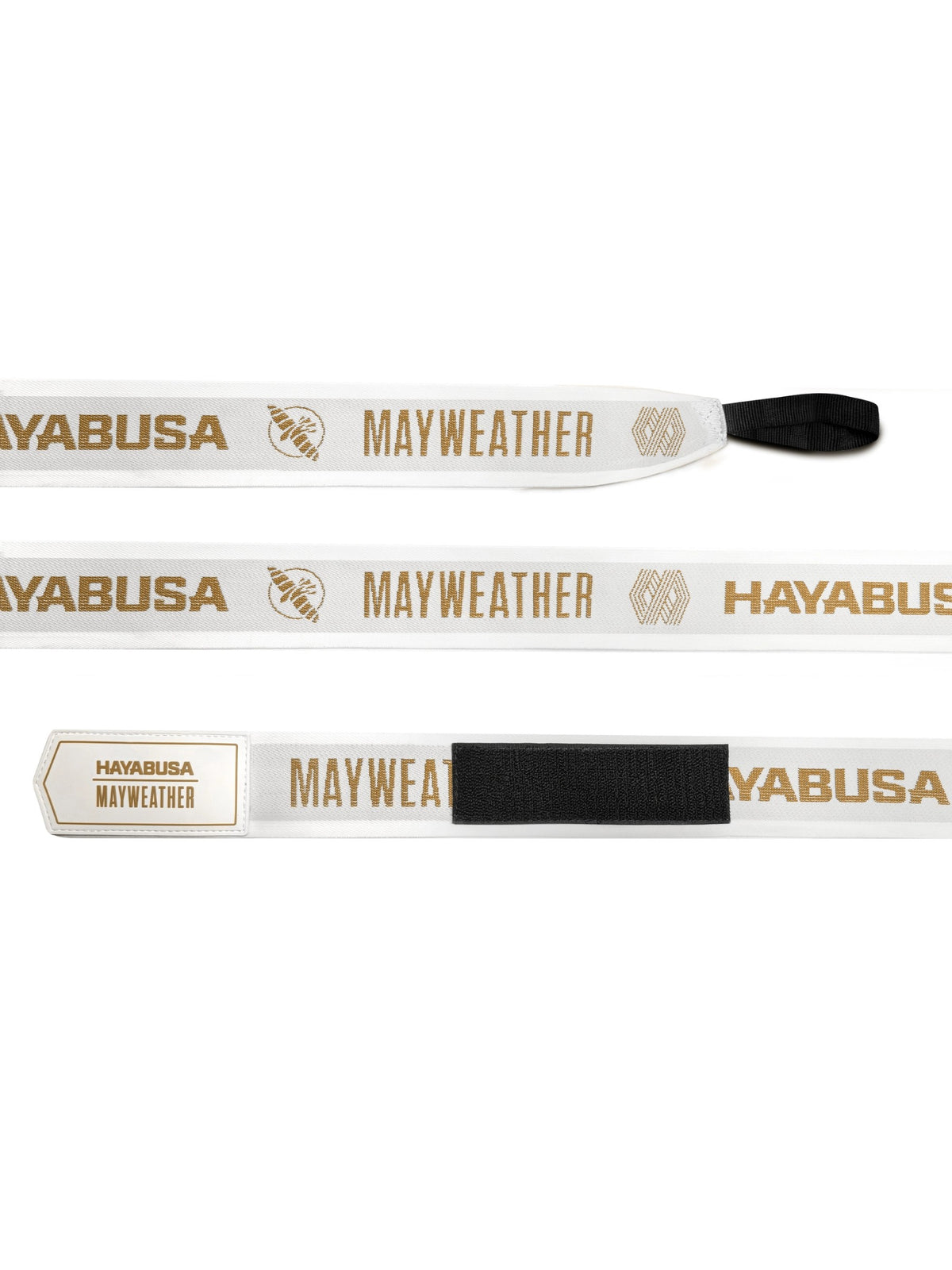 Mayweather 180" Deluxe Hand Wraps, white/gold, feature graphic