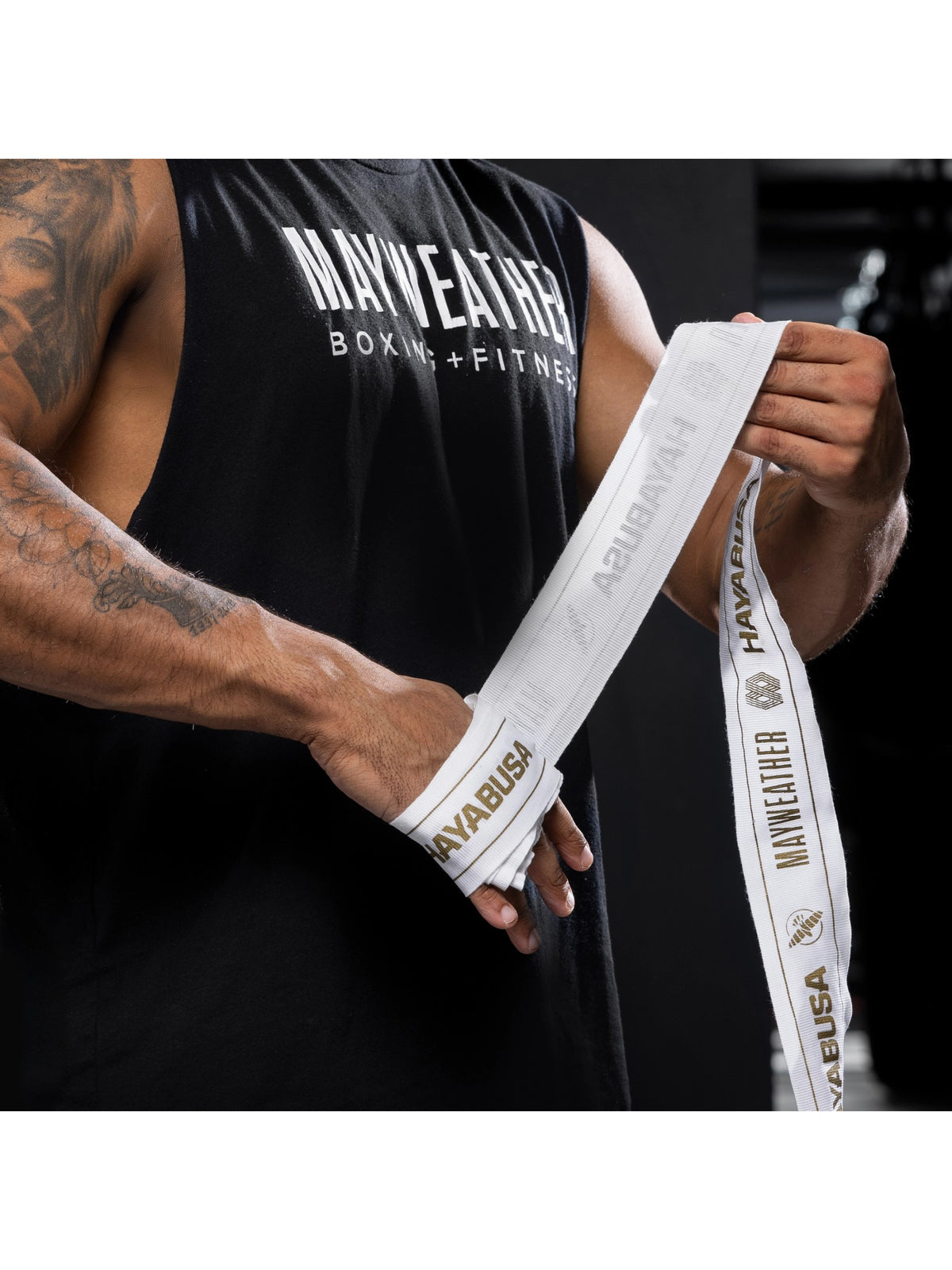 Mayweather 180" Stretch Hand Wraps, white/gold, image 5