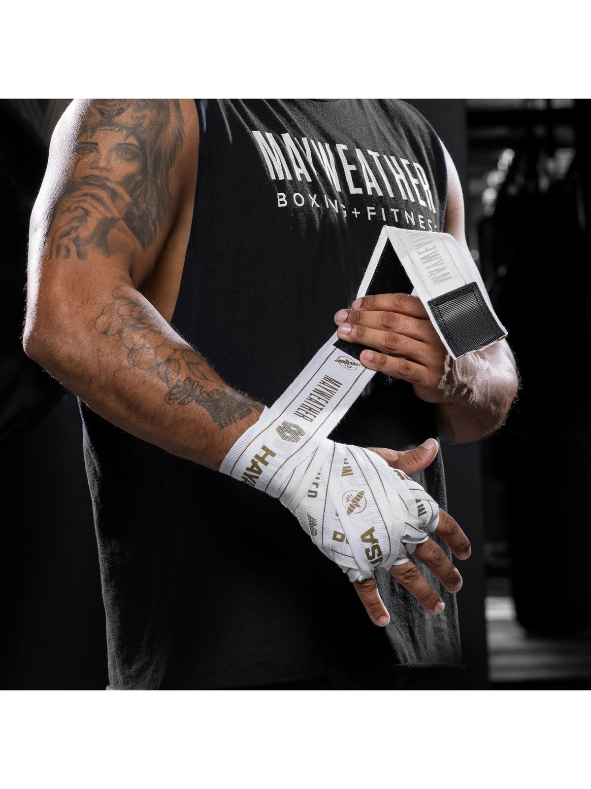 Mayweather 180" Stretch Hand Wraps, white/gold, image 6