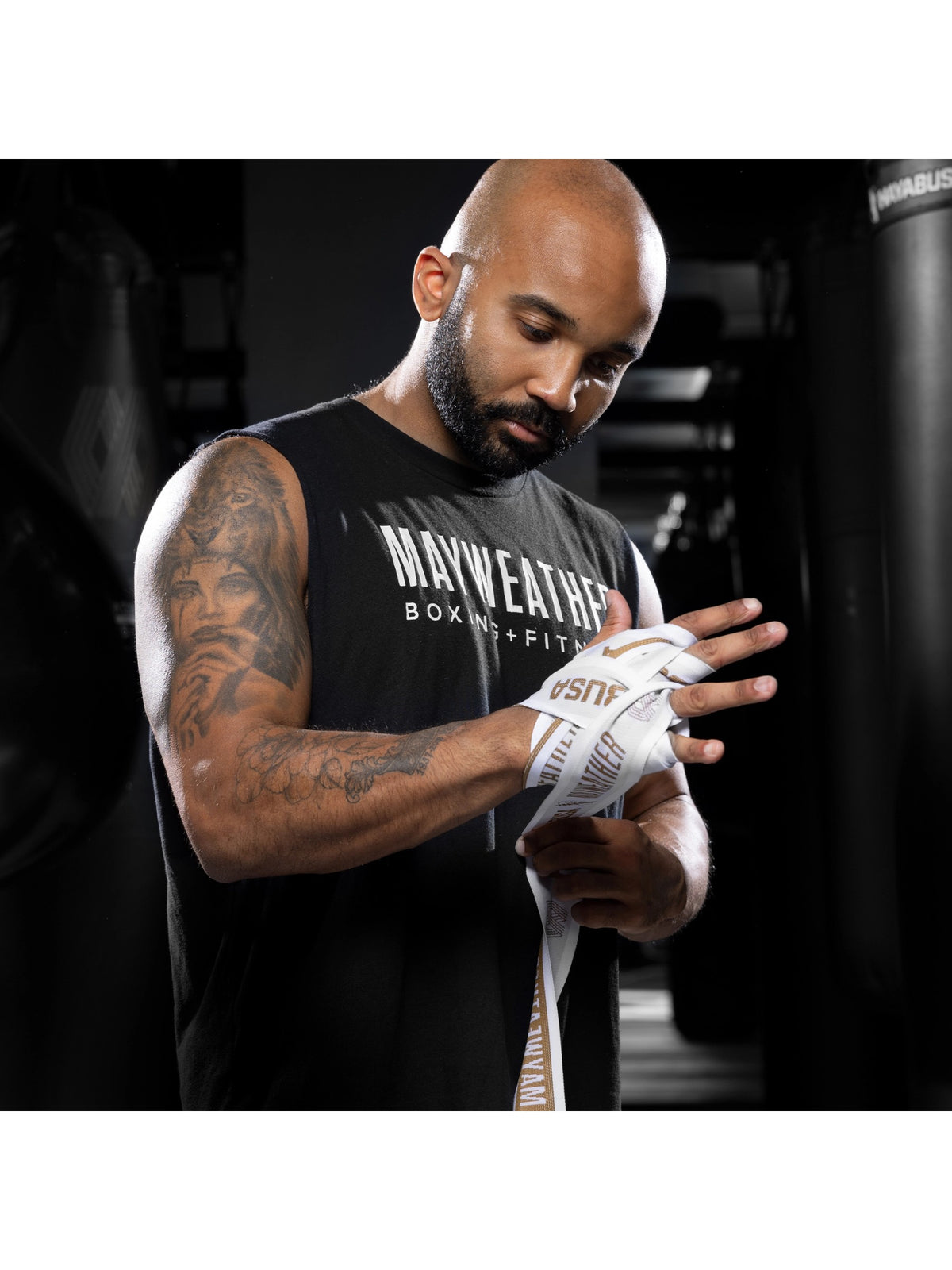 Mayweather 180" Deluxe Hand Wraps, white/gold, image 4