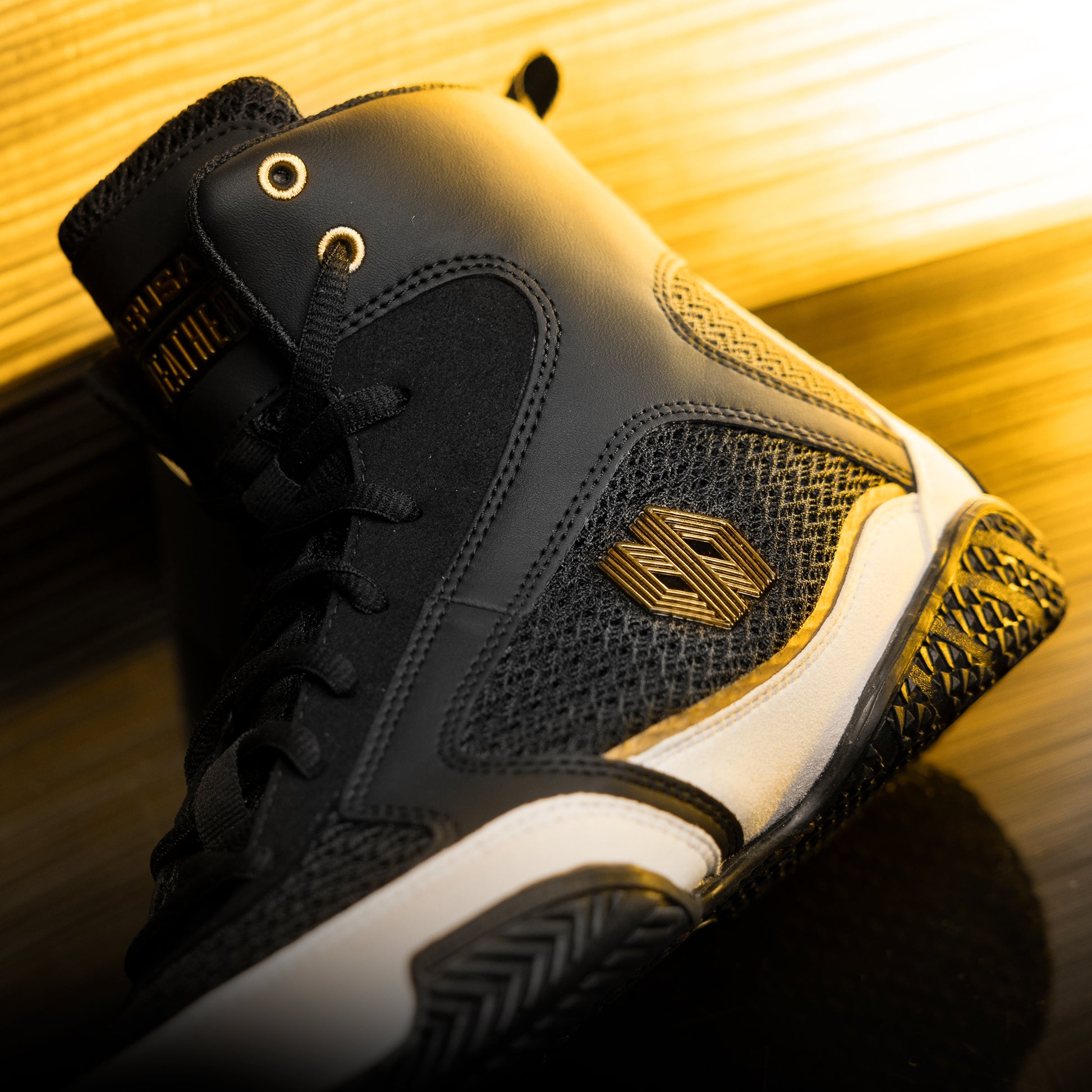 Mayweather Champ Boxing Shoes – Black/Gold View 1