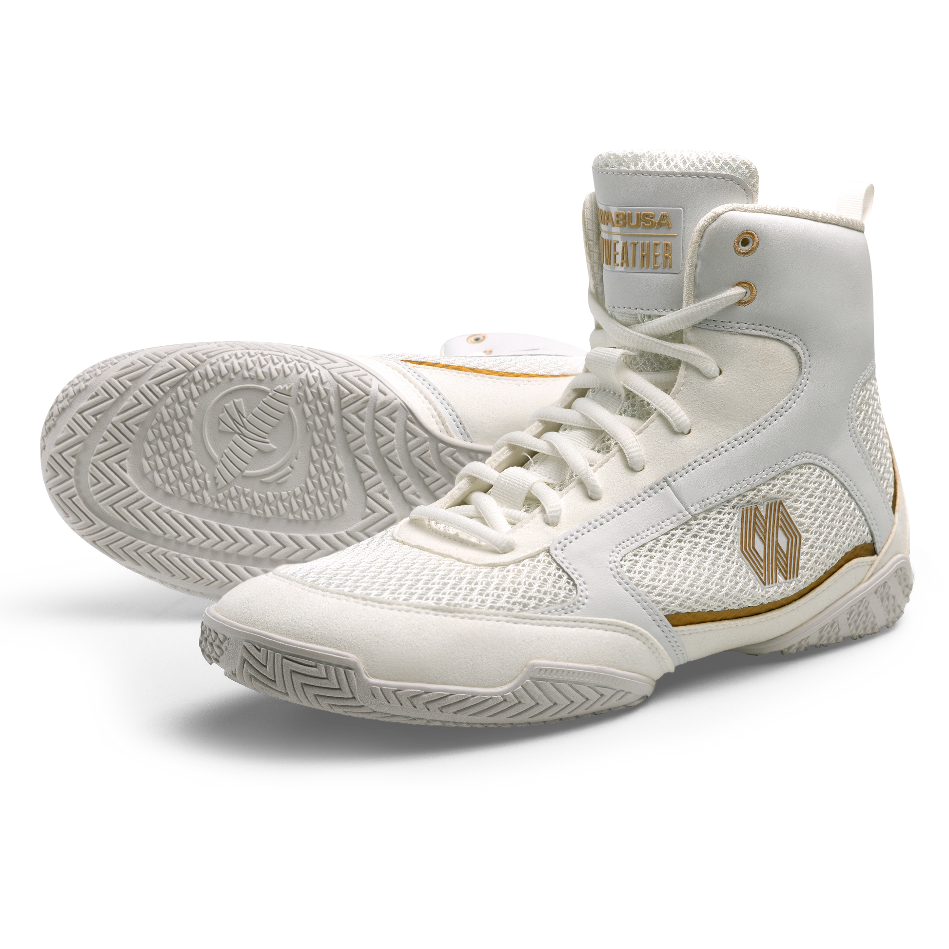 Mayweather Champ Boxing Shoes – Black/Gold Flat Lay