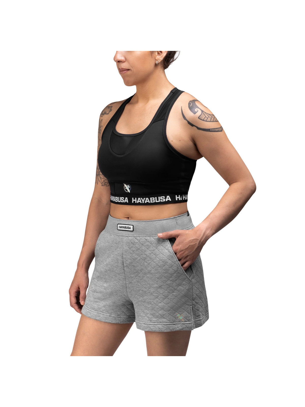 Hayabusa Women's Quilted Training Shorts, heather grey, image 2