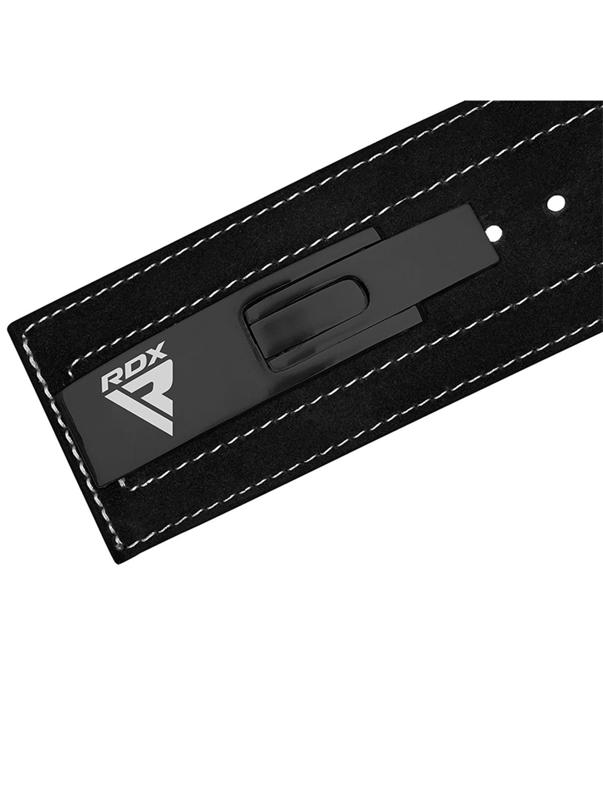 RDX 4 Inch IPL/USPA Approved Powerlifting Leather Gym Belt - black Nubuck lever belt, lever buckle close-up