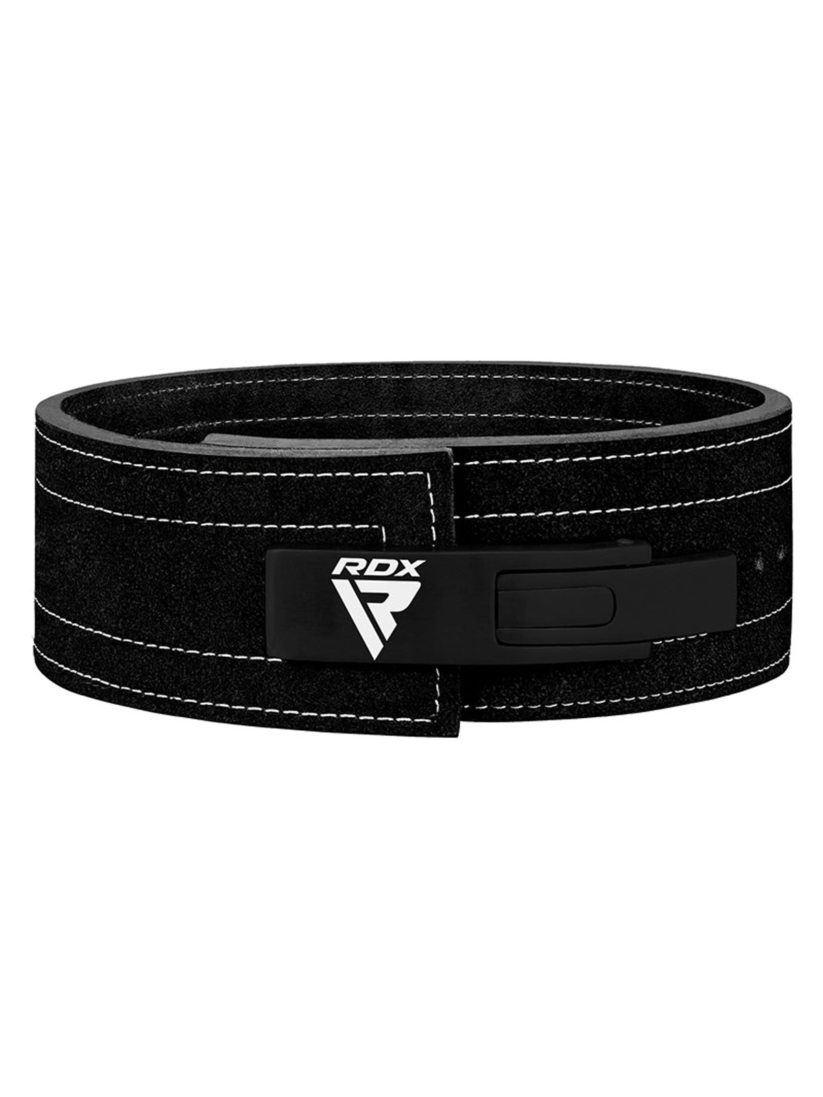 RDX 4 Inch IPL/USPA Approved Powerlifting Leather Gym Belt - black Nubuck lever belt, side view