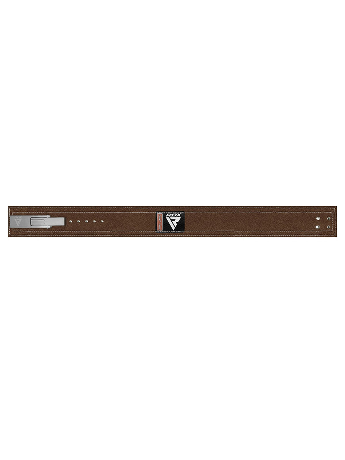 RDX 4 Inch IPL/USPA Approved Powerlifting Leather Gym Belt - brown Nubuck lever belt, full length flat view