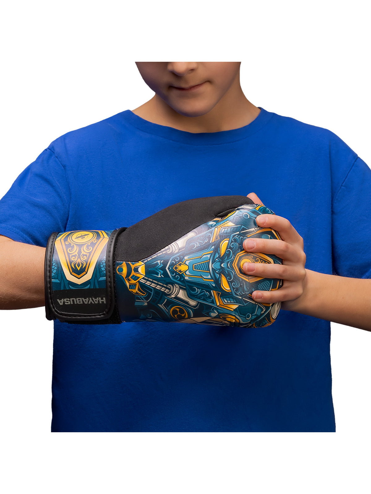 Hayabusa S4 Youth Epic Boxing Gloves, blue robot, image 4