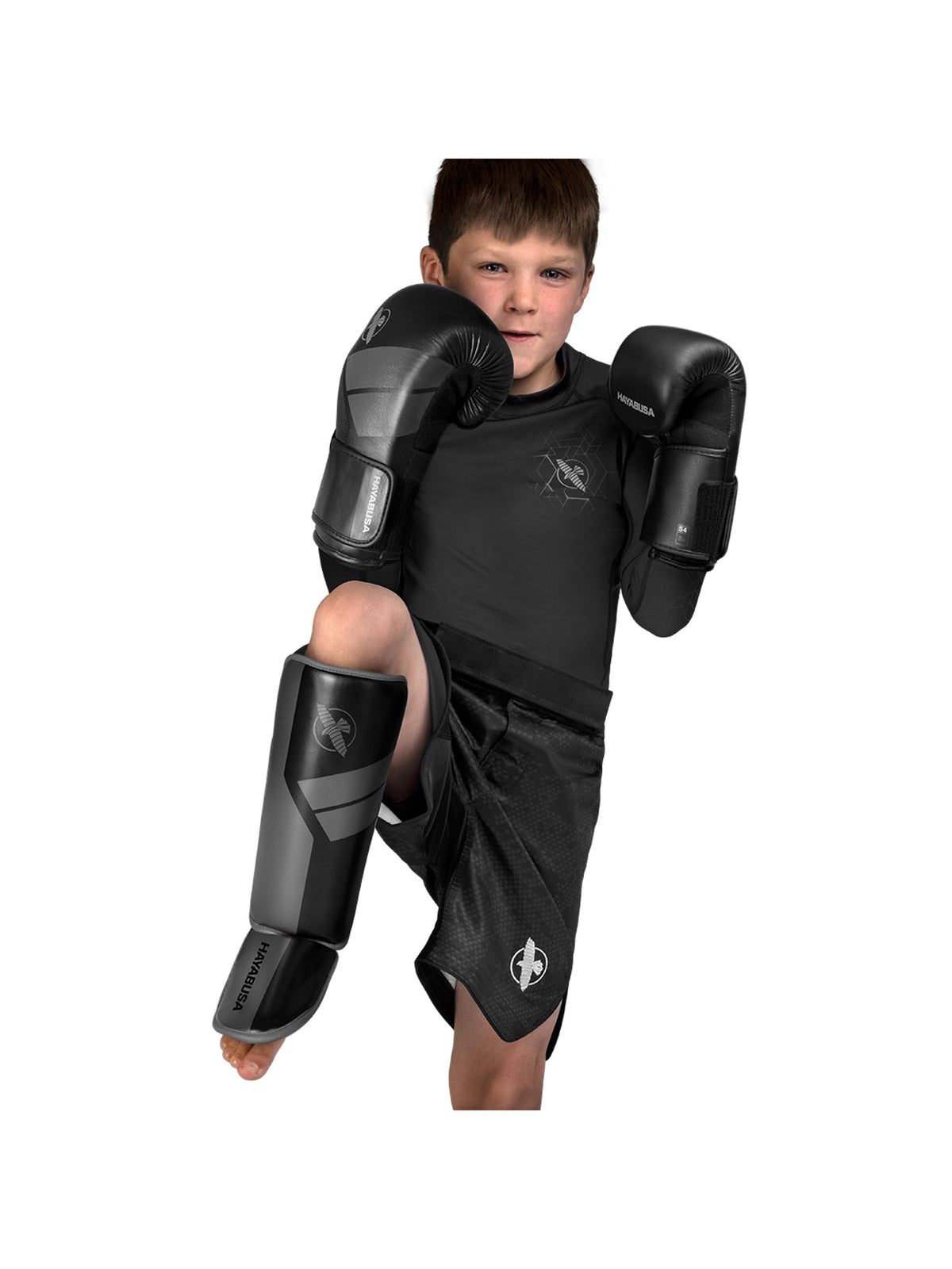 Hayabusa S4 Youth Shin Guards – Black Lifestyle 1