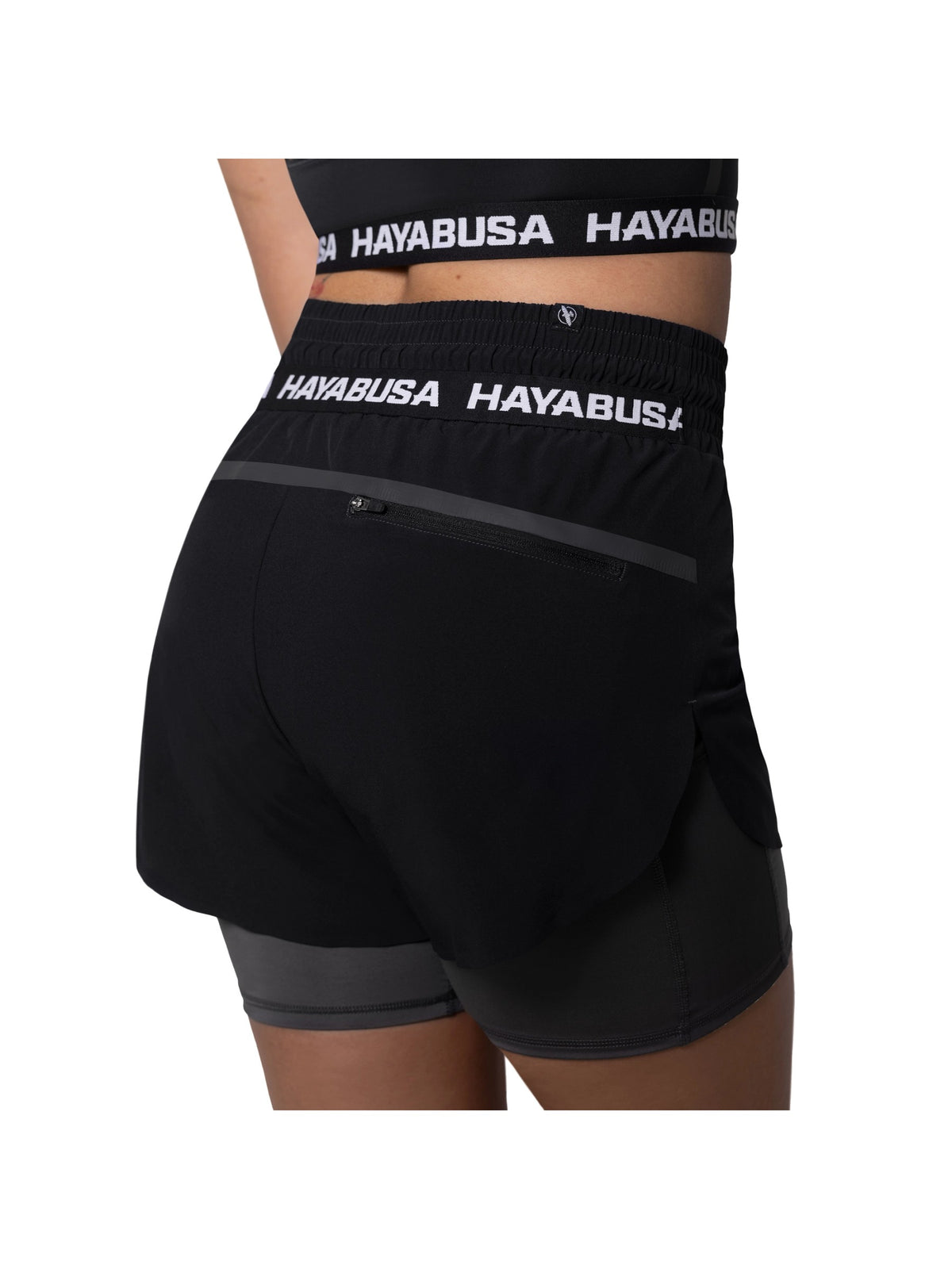 Hayabusa Women's Mid Rise Layered Shorts – Black Back