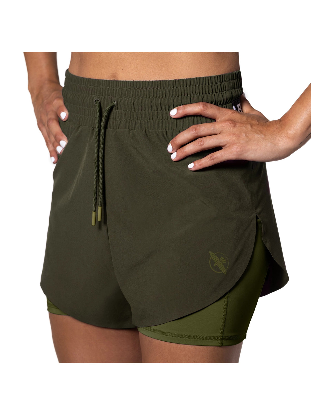 Hayabusa Women's Mid Rise Layered Shorts, olive, main image