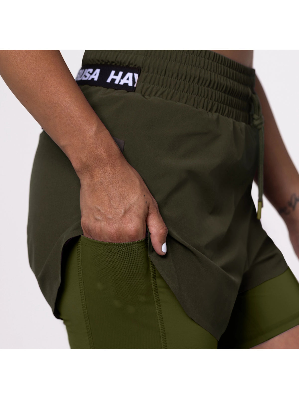 Hayabusa Women's Mid Rise Layered Shorts, olive, image 4