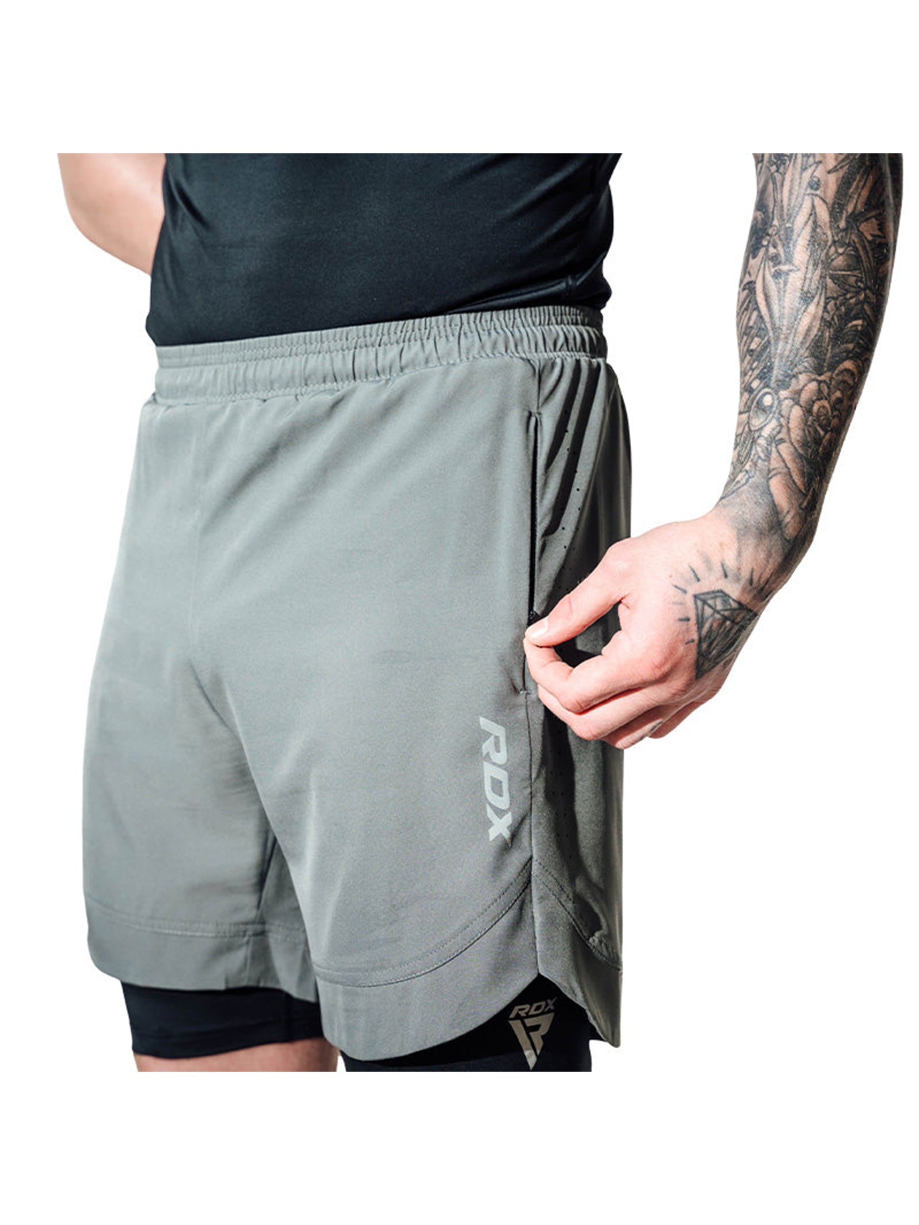 RDX T16 2-in-1 Compression MMA Shorts - Grey/Black