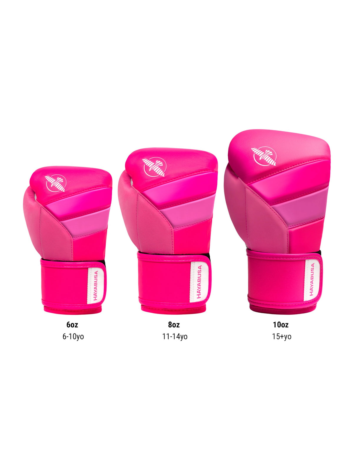 Hayabusa T3 Kids Boxing Gloves, neon pink, size chart